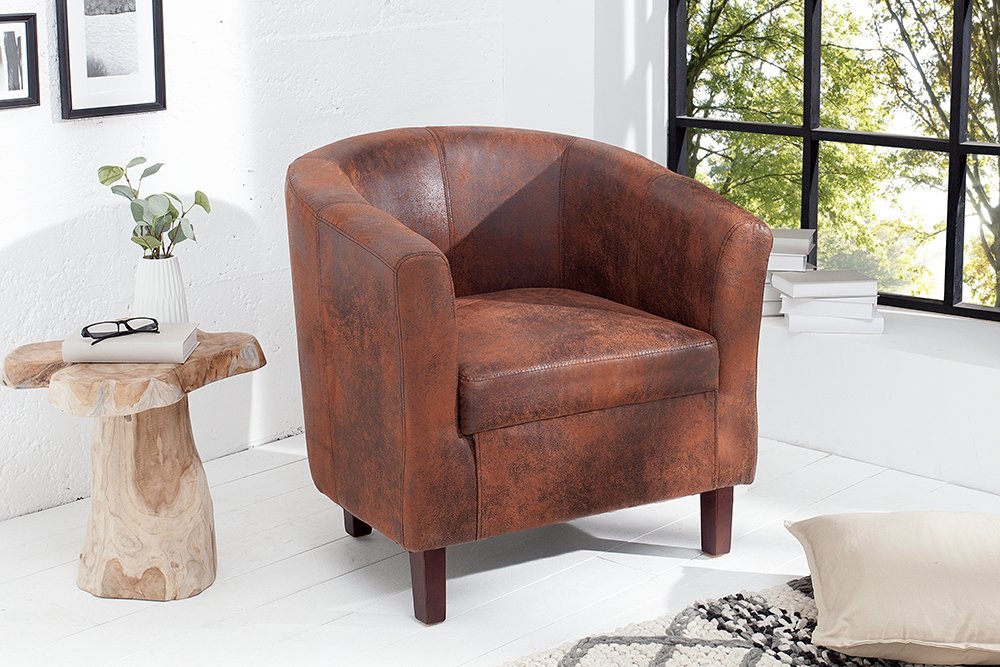 Riess Ambiente Design Sessel Hemingway Whisky-braun Massivholzbeine Kolonialstil Cocktailsessel Polstersessel