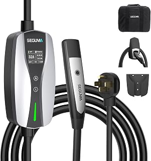 Level 2 EV Charger for Tesla, 32Amp 240V 7.68kW NACS EV Chargers, NEMA 14-50 Plug, Adjustable Current, Timing Delay 25FT Portable Electric Car Charger Compatible with All Nacs (Silver)