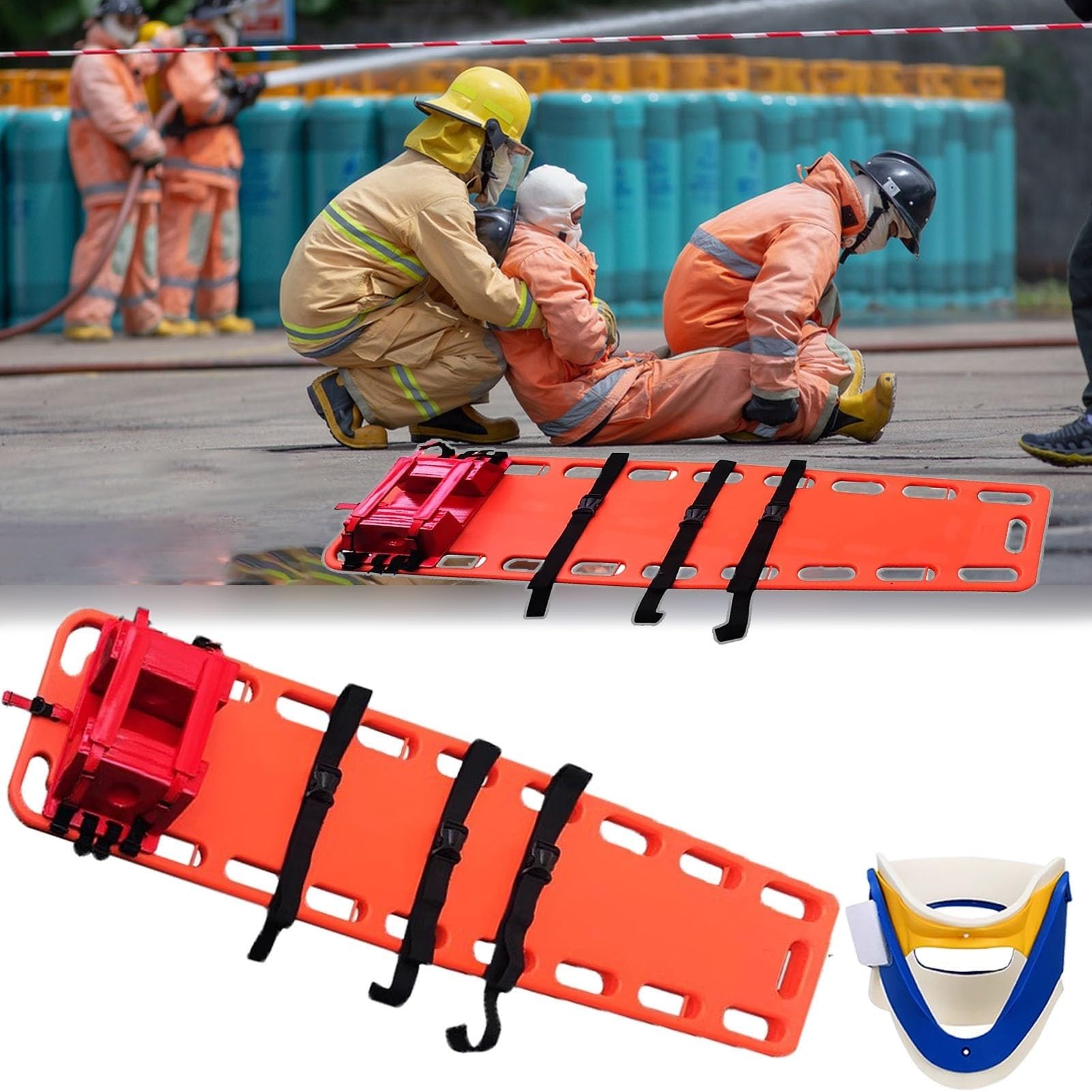 SGKOMN Water Rescue Stretcher, Portable Spine Board Stretcher Backboard for Patient, Water Rescue Aquatic Spine Board for Adult, Spine Board with Straps/Head Block/Neck Collar