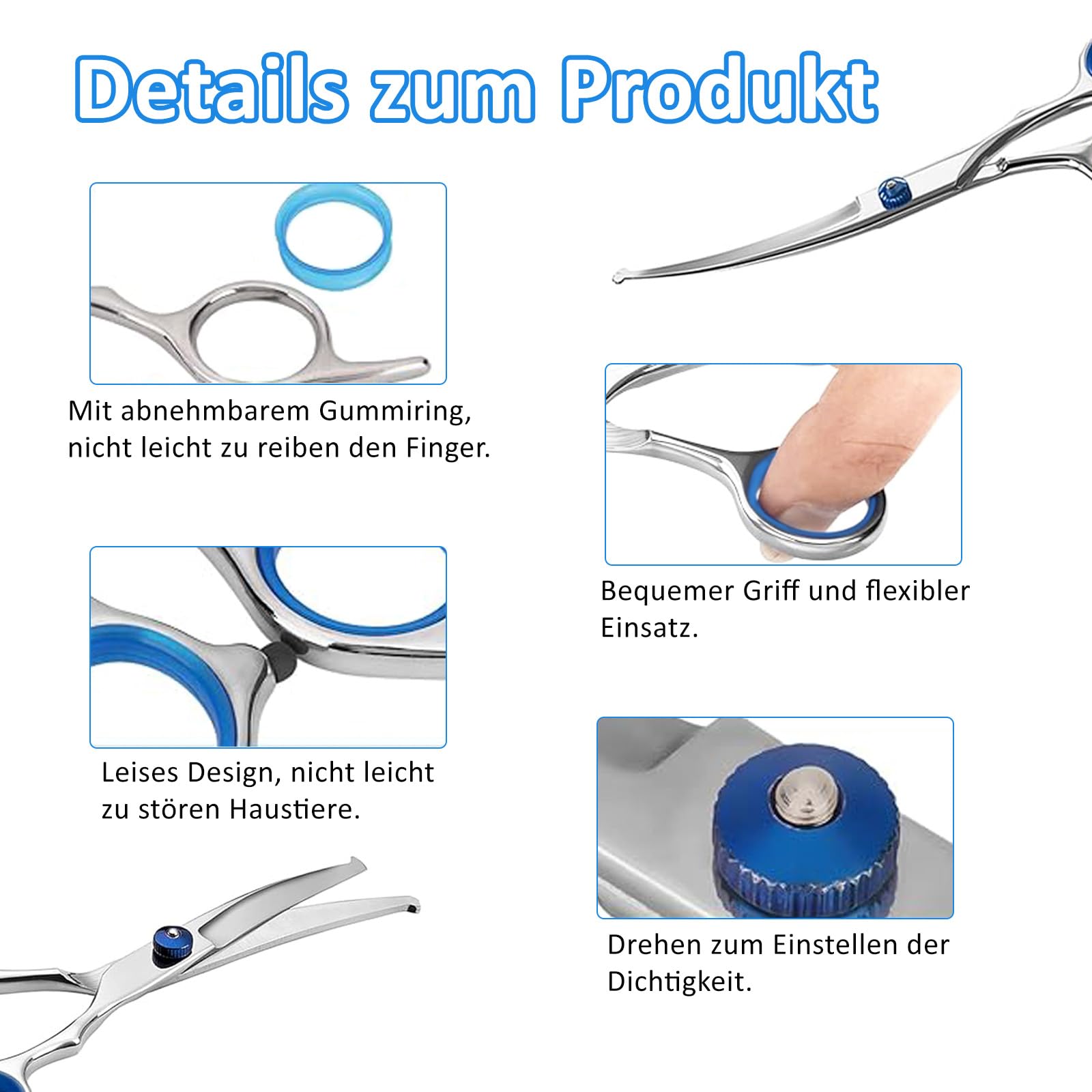 Ciseaux de toilettage pour chiens et chats en acier inoxydable, bleu, moderne