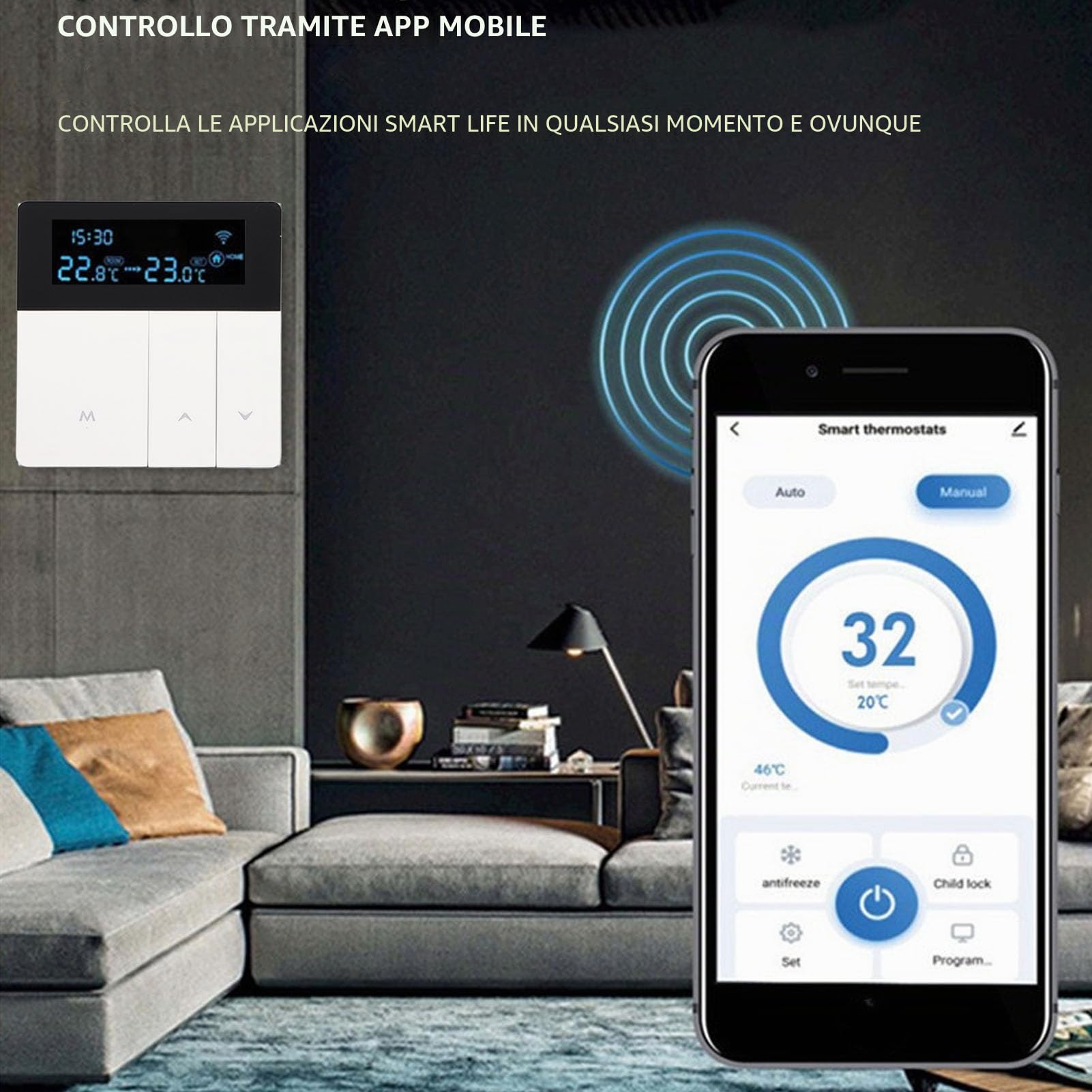 Termostato Intelligente 3A per Casa - Programmabile Con Schermo LCD a Colori, Alta Precisione per Riscaldamento Caldaia ad Acqua (Bianco)