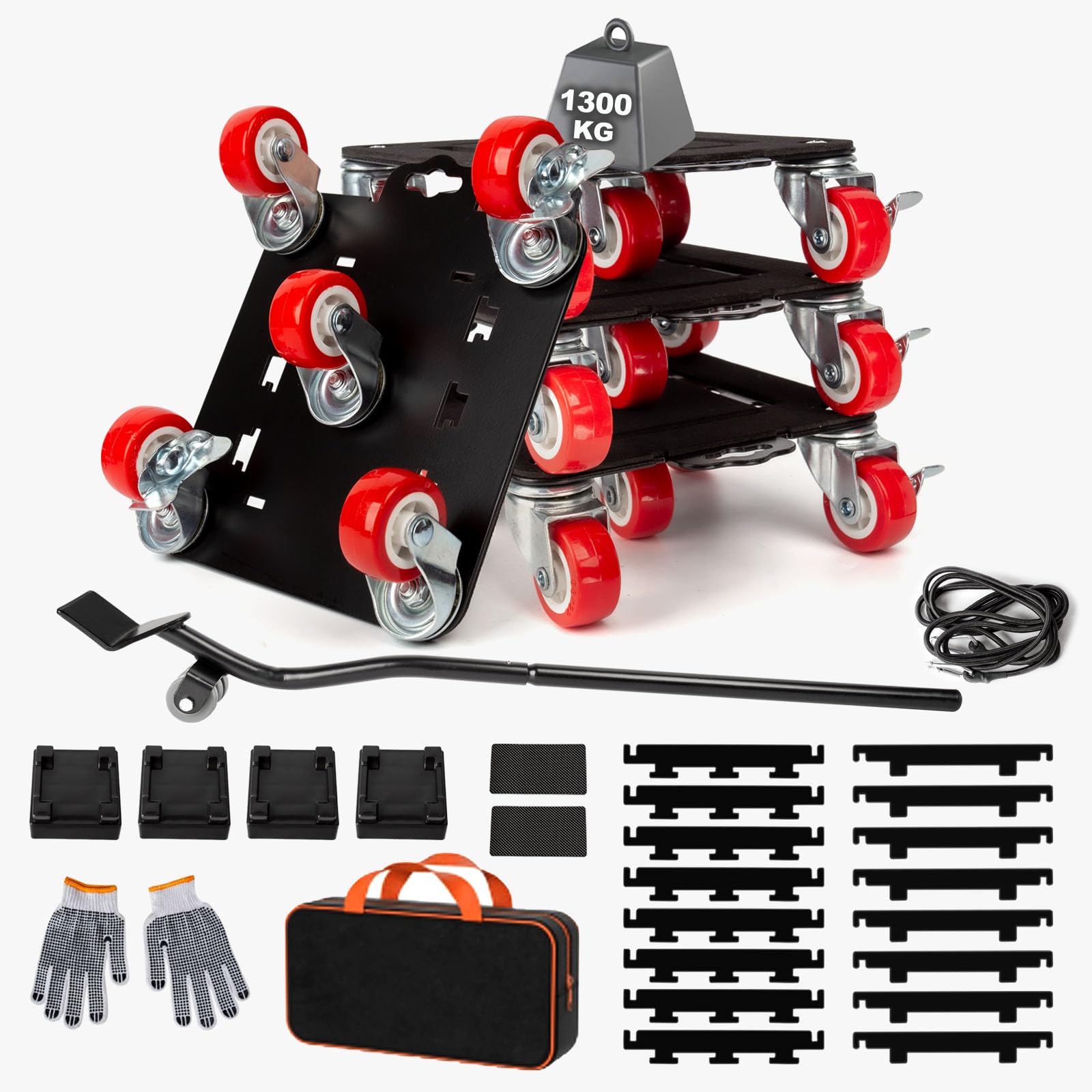 roulettes pour Meubles Lourds, Capacité de 1300 kg, Roulette Charge Lourde pour Déménagement de Meubles, 5 roulettes Pivotantes avec Kit Demenagement Latérale Amovible (Rouge)