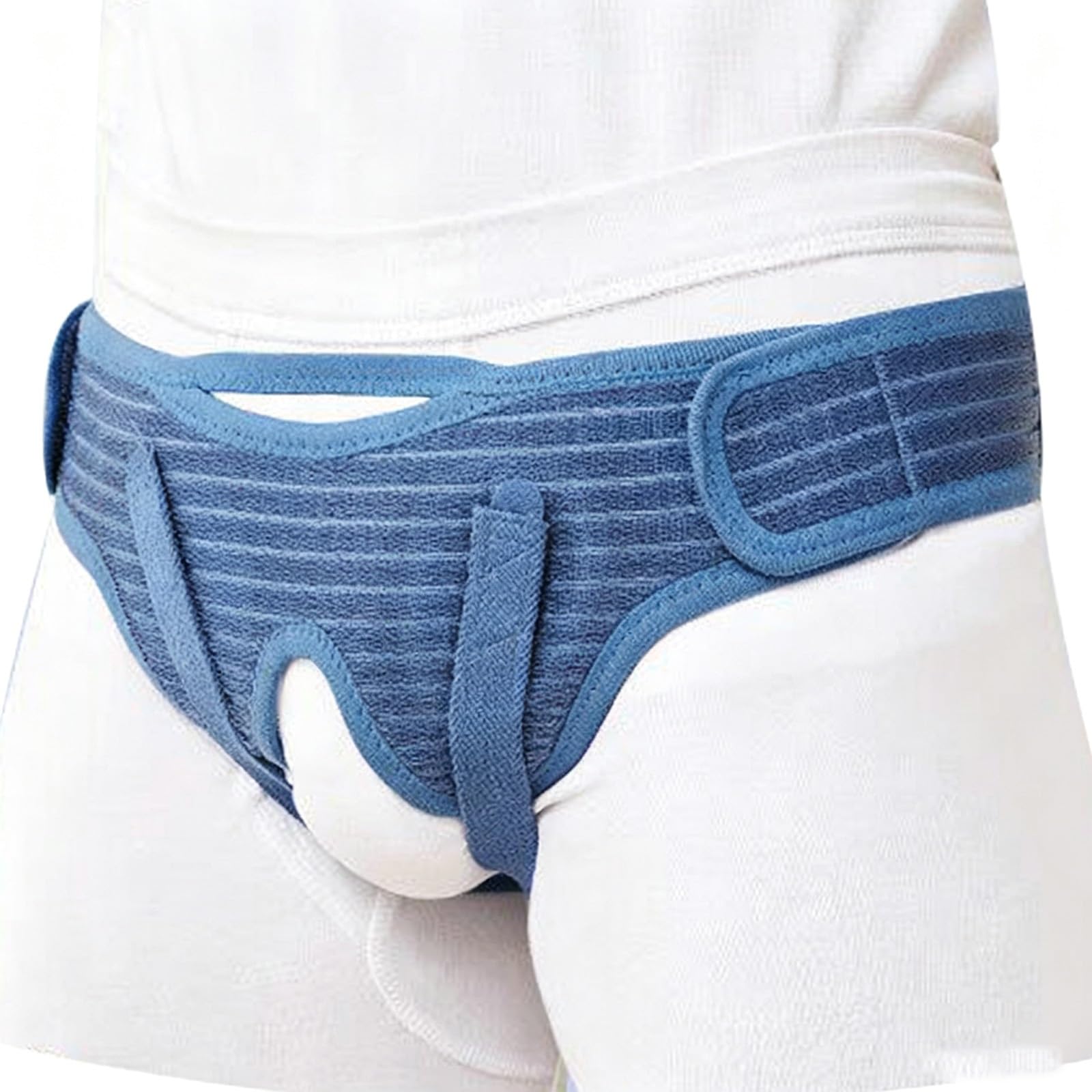 Cintura per Ernia da Uomo, Slip Ernia Inguinale Uomo, Guardia di Ernia Cintura Tutore Pre e Post-Operatorio con 2 Paia di Rimovibili(Blue,Large)