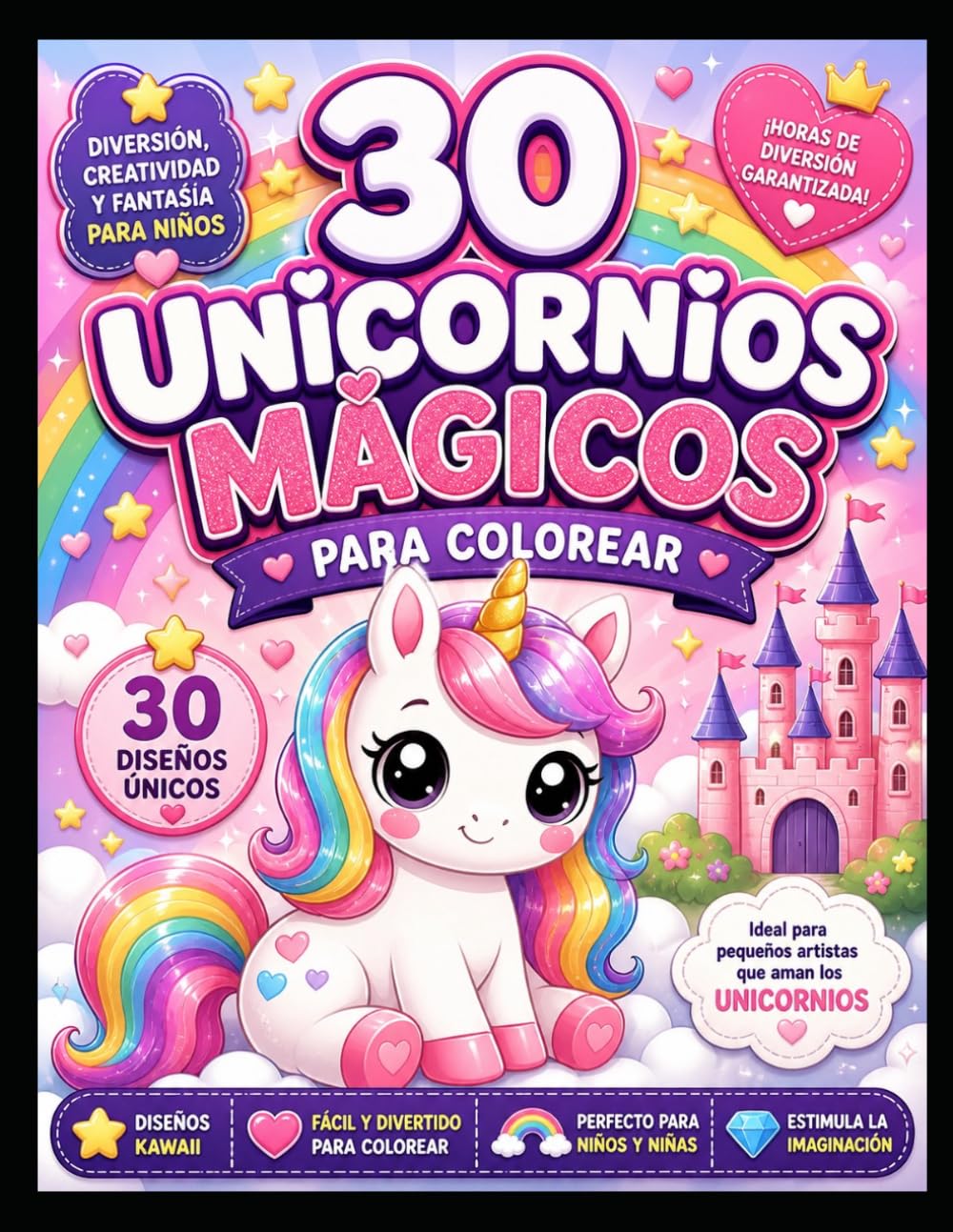 30 Unicornios Mágicos para Colorear: Libro de actividades para niños – 30 diseños kawaii fáciles y divertidos