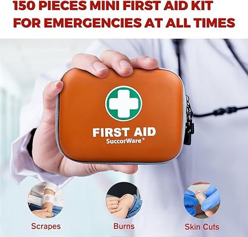 Miniatura 5 de Mini kit de primeros auxilios de 150 piezas, kit médico pequeño con carcasa dura, kit de primeros auxilios de emergencia para automóvil, viajes,