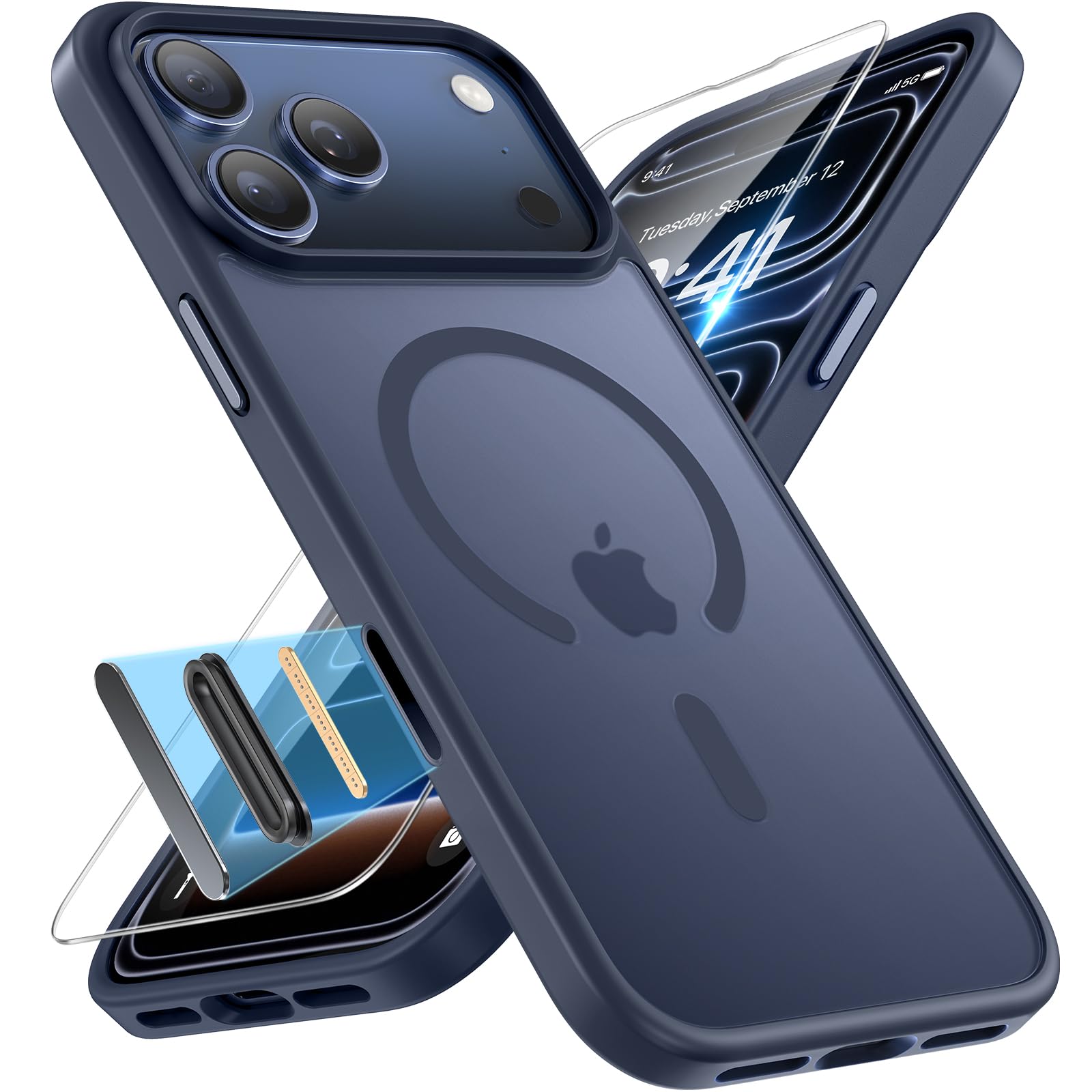 miracase Magnetic for iPhone 17 Pro Case 6.3", Camera Control, [Compatible with MagSafe] [Screen Protector] Military-Grade Protection, Anti-Fingerprint, Slim Thin Phone Case, Dark Blue