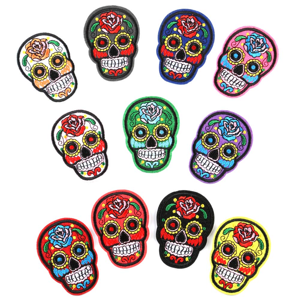 Skull Patch Iron on or Sew on Patches Halloween Costumes Accessories Day of The Dead Embroidered Patches for Adult Women Men Kids Halloween Costumes Decor Halloween Party Favor Gifts (11 Pcs) (A)