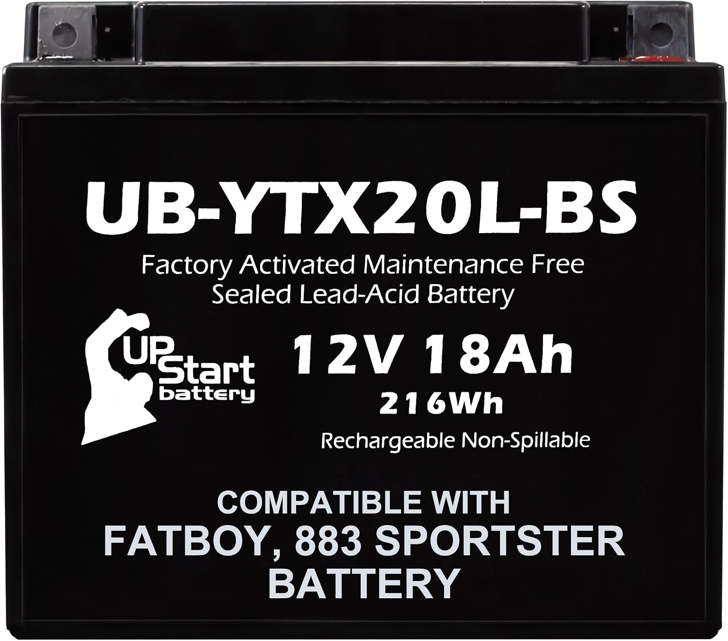 UB-YTX20L-BS Battery Replacement for 2002 Harley-Davidson XL, XLH (Sportster) 1200 CC Motorcycle - Factory Activated, Maintenance Free, Motorcycle Battery - 12V, 18AH, UpStart Battery Brand