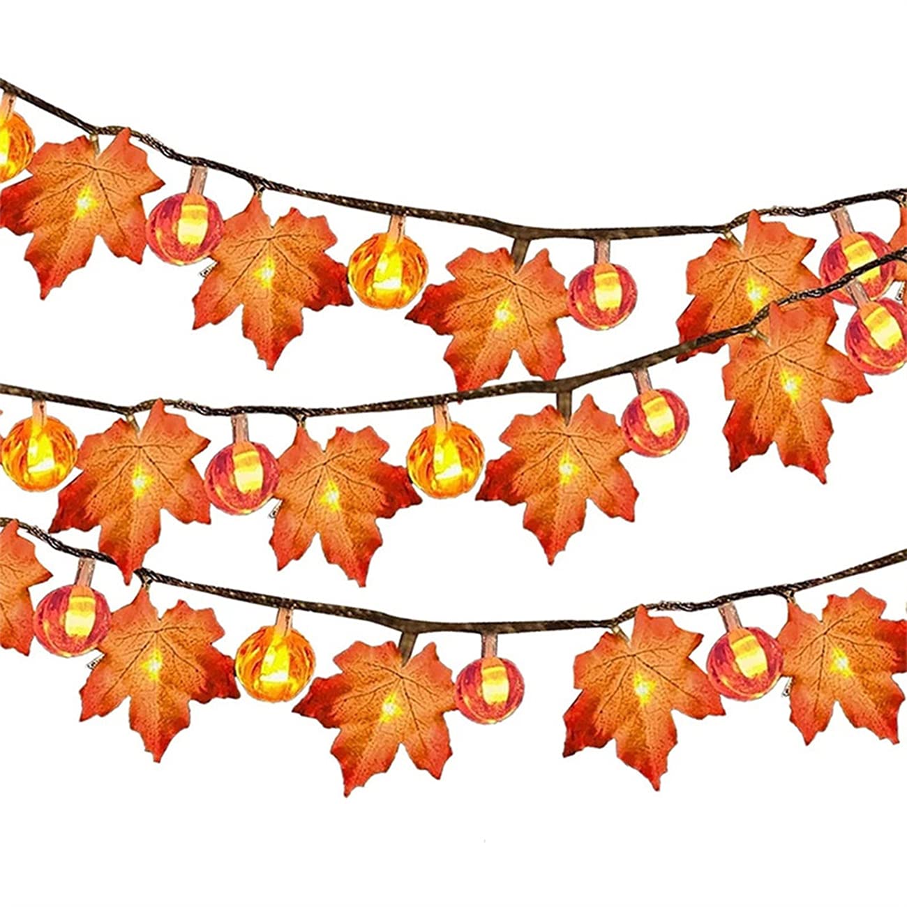 SXNYLY 2 Pieces of Maple Leaf Pumpkin Light String Autumn Home Decoration, 19.69 feet 40LED and Halloween Thanksgiving Party Indoor Garden Decoration (Without Battery)
