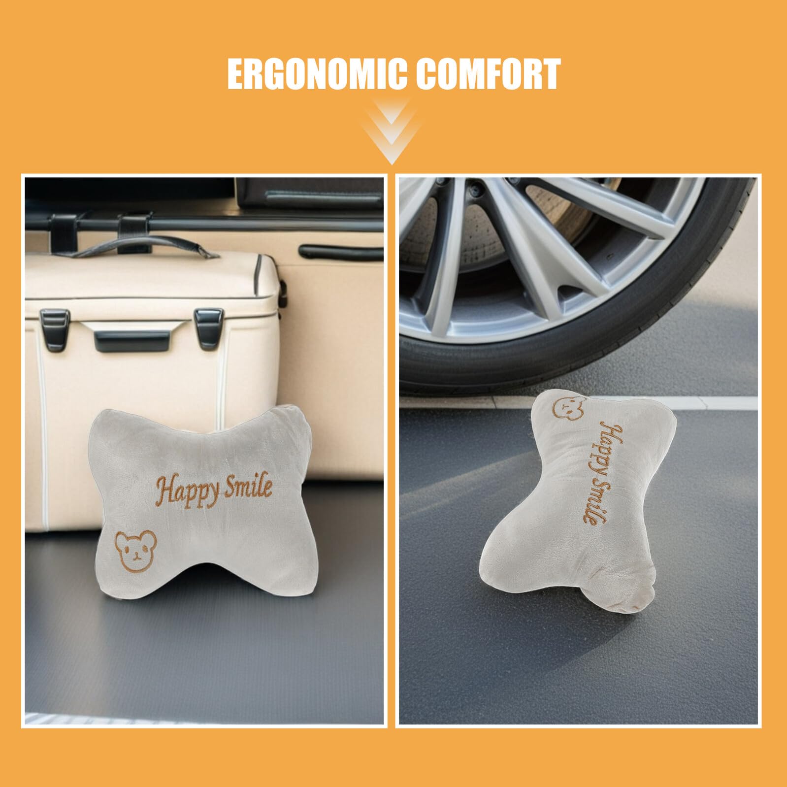 Garneck Lot de 4 Coussins Appui-Tête Voiture en Peluche Grise Oreillers Ergonomiques pour Soutien Cervical Housses Amovibles Compatibles Sièges Auto Adultes Confort Nuque pour