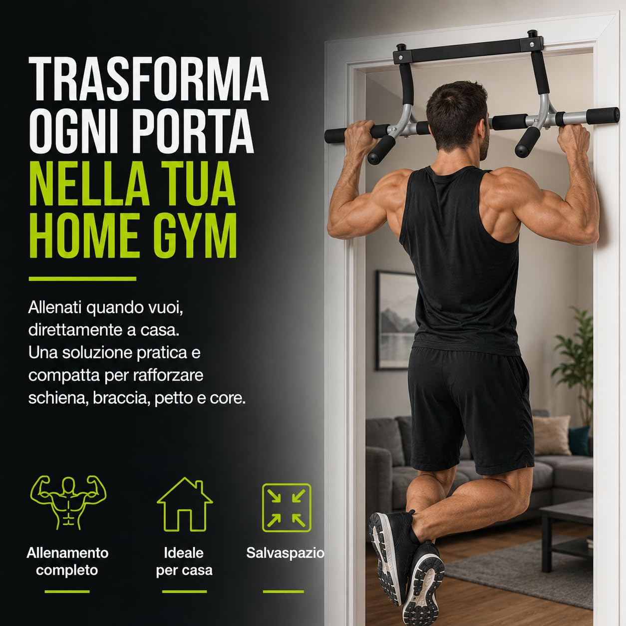 Barra per Trazioni da Porta, Sbarra Pull Up Multifunzione per Allenamento Casa, Attrezzo Fitness per Addominali, Schiena, Braccia e Allenamento Corpo