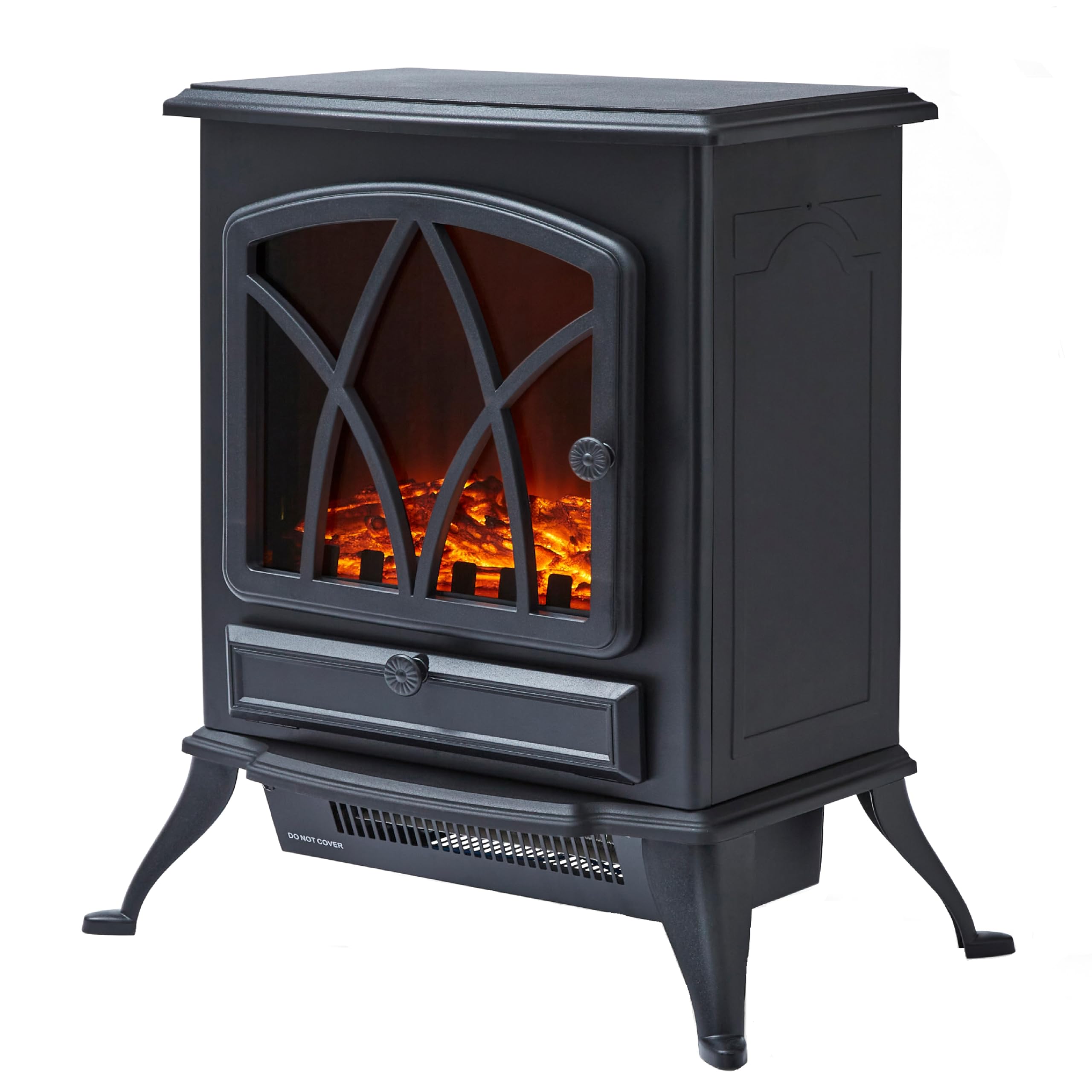 Warmlite WL46018 Stirling Portable Electric Fire Stove Heater with Realistic LED Flame Effect, Adjustable Thermostat, Overheat Protection, 2000W, Black