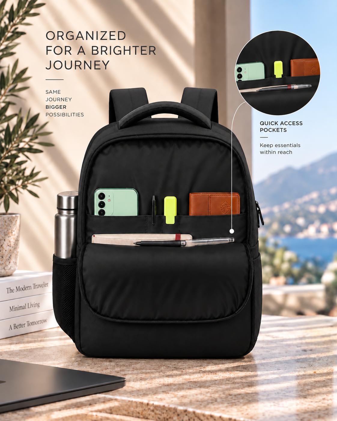 Wesley Milestone 2.0 Casual Waterproof Laptop Backpack/Office Bag/School Bag/College Bag/Business Bag/Travel Backpack (Dimensions:13x18 inches) (Compatible with 15.6" laptop) 30 L, Charcoal black — Amazon image 8