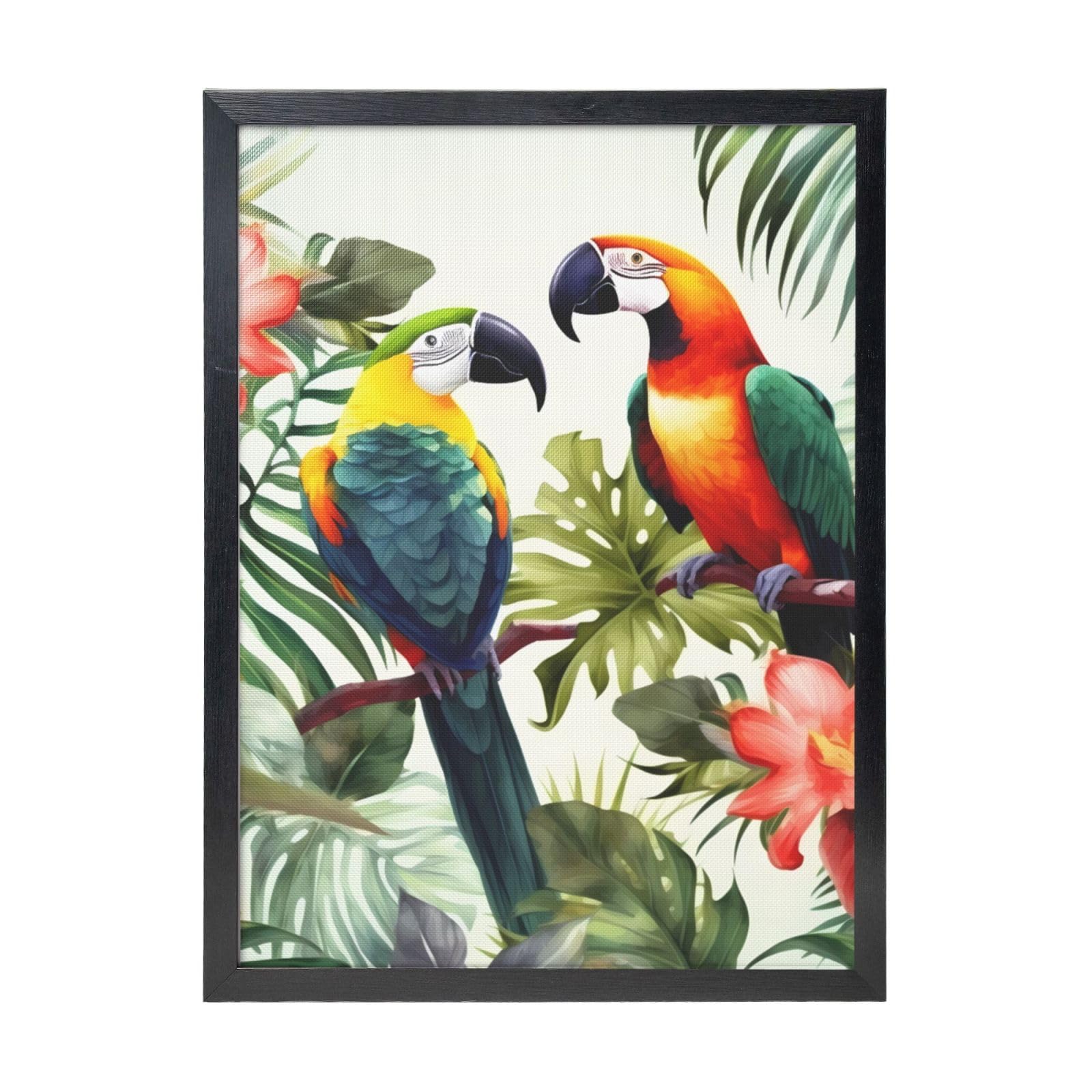 Framed Wall Art - Decorative Canvas Painting Toucans Parrot palm tree leaves Pictures Poster Aesthetic Modern Prints Artwork for Bedroom Office Wall Decor Ready To Hang 12x16 in