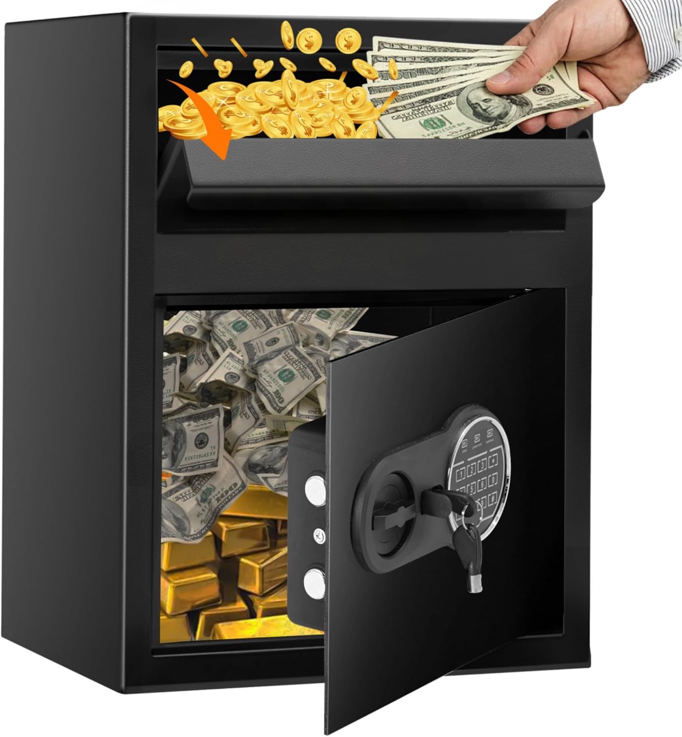 Caja fuerte de depósito de 2.4 pies cúbicos con ranura para caída, seguro contra caídas para negocios, depósito antirrobo con combinación de teclado