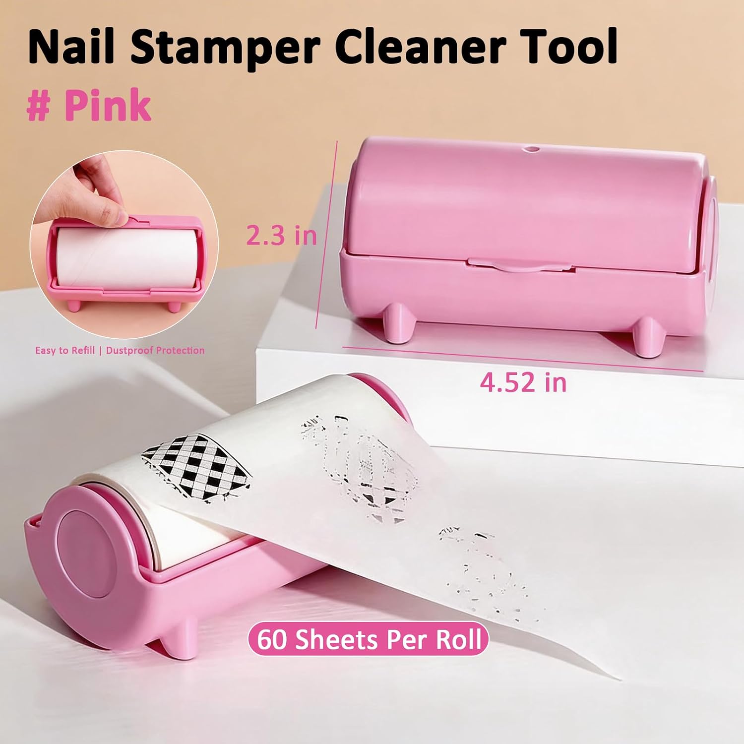 Nail Stamper Cleaner Stickers, Refillable Disposable Clean up Stickers for Silicone Nail Stamper No-Wash Cleaning Paper for Stamping Gel Polish Nails Stamp Kit Nails Stamping Plate-Pink
