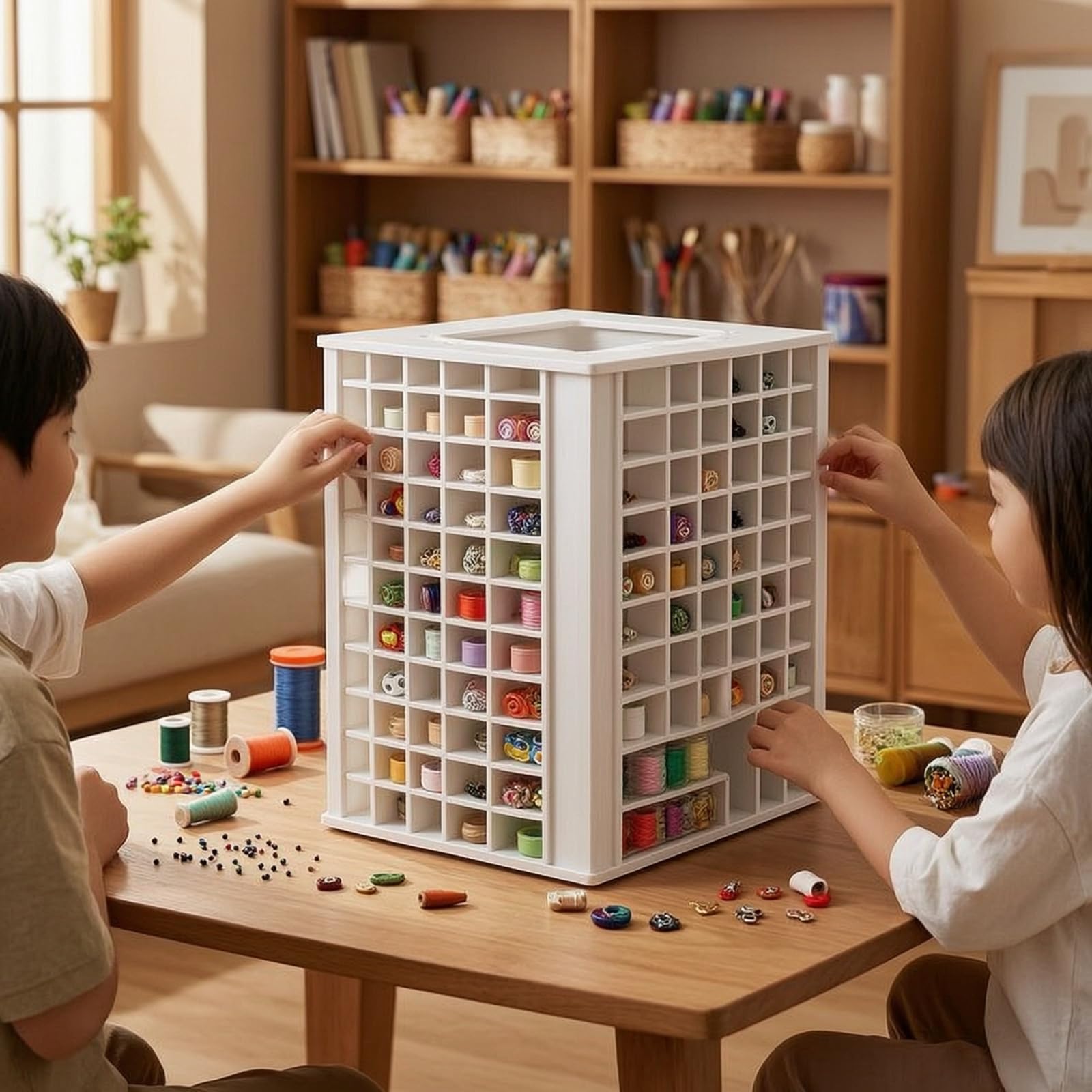Rotierender Organizer Schreibtisch Organisator Aufbewahrungsbox Stiftehalter Sortierkasten aus PVC mit Verdeckter 360, Drehbarer Quadratischer Organizer, Vertikal, 240 Fächer