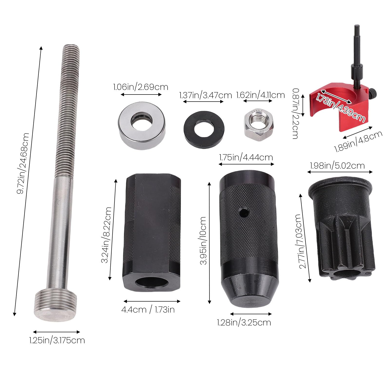 VGEBY Juego de Instalador de Removedor de Manga de Inyector, Kit de Herramientas de de Inyector Billet de Acero y Aluminio de 8 Piezas, Puente Extractor y Casquillo de Barra de Motor para Mecánica CAT