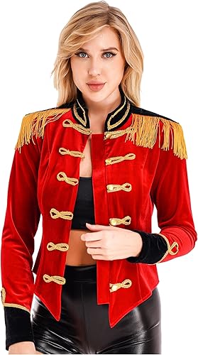 Miniatura 3 de Hularka Disfraz de maestro de ceremonias de circo para mujer, cuello alto, chaqueta con borlas, disfraz de líder de anillo para cosplay