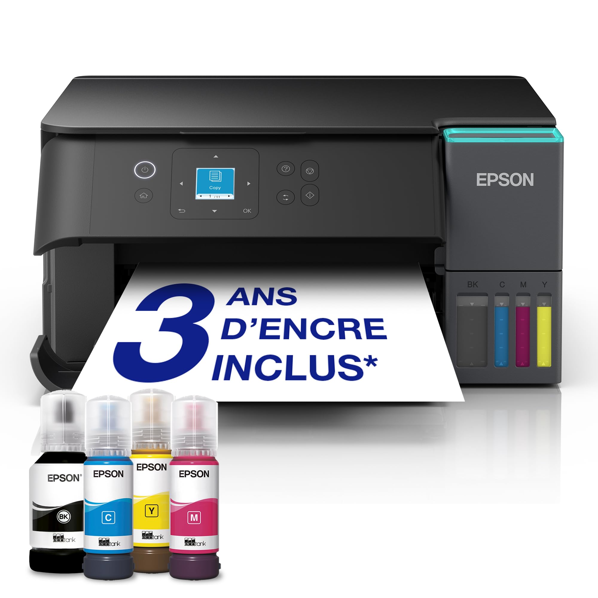 Epson EcoTank ET-2955 Imprimante à Réservoirs D’Encre | Maison & Petit Bureau | Wi-FI | A4 | Imprimer, Copier, Numériser | Écran LCD 3,7cm | Impression Recto Verso Auto | Jusqu’à 3 Ans d’Encre Inclus
