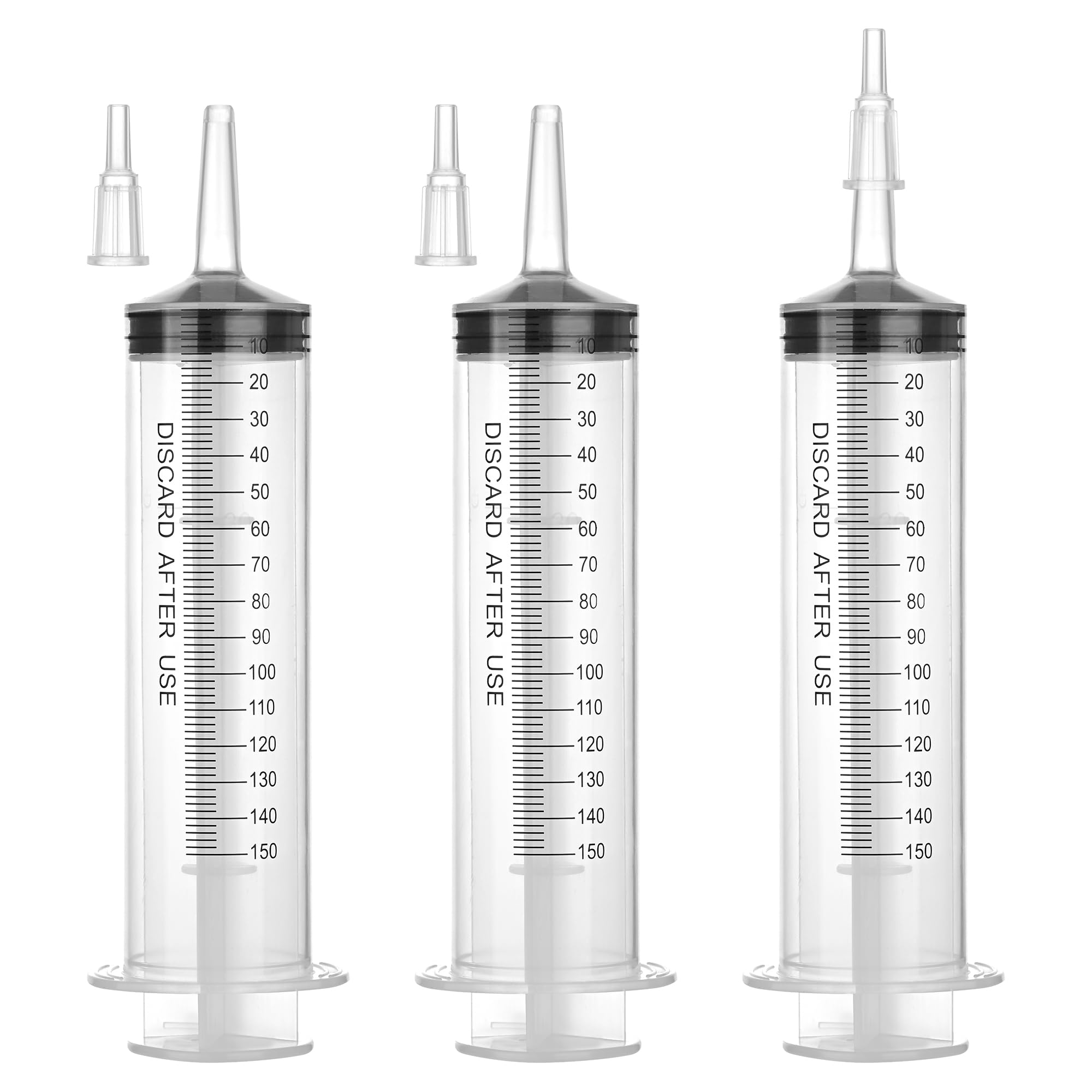 150mL Plastic Syringe for Liquid - 3 Pack Large Syringes with Adapter