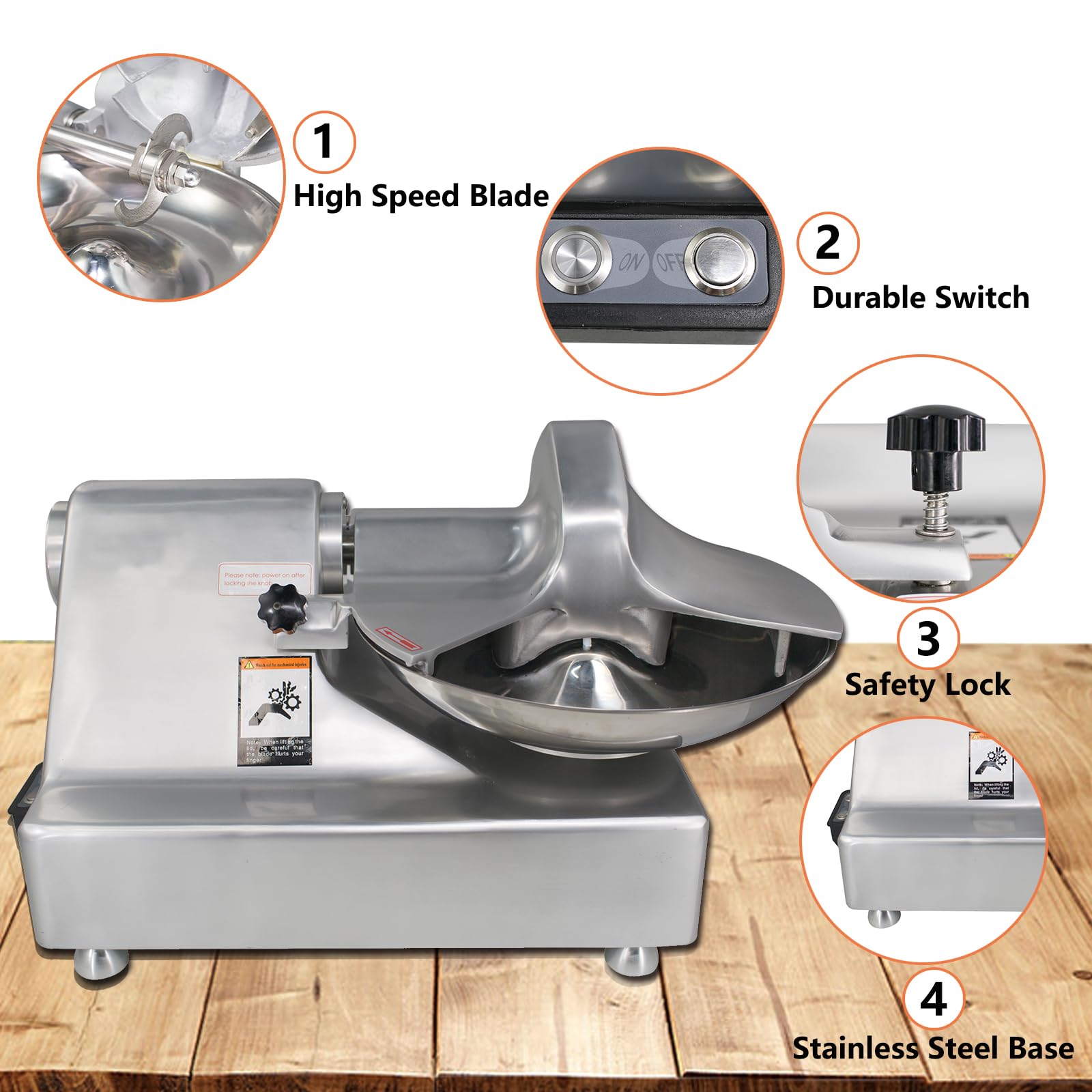 Mezclador comercial del cortador del cuenco de carne, 5.5L multifuncional eléctrico picador de alimentos procesador mezclador de carne picador de búfalo para ajo vegetal 750W 1450 r/min 2