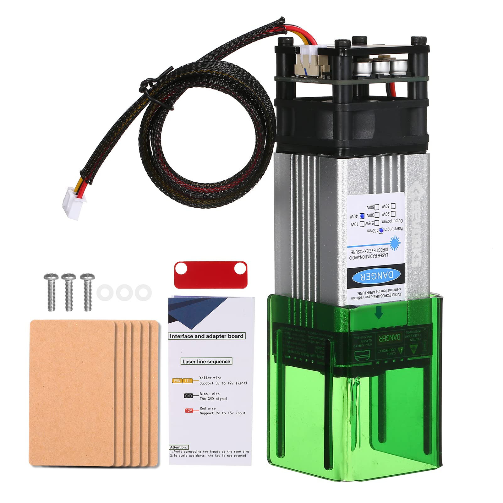 OUNA 450nm 40W Laser Module with Protective Cover Fixed Focal Length Laser Engraving Head High Speed Laser Engraver Cutter 3D Printer CNC Router Laser Module for DIY Craft Wood Leather Fabric