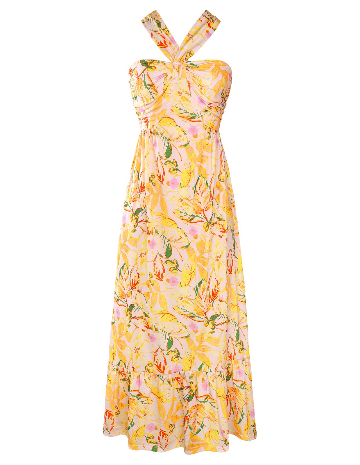 GRACE KARIN Womens Summer Floral Dresses 2026 Boho Maxi Dress Flowy Halter Sundress Casual Vacation Beach Clothes with Pocket Blue Floral L