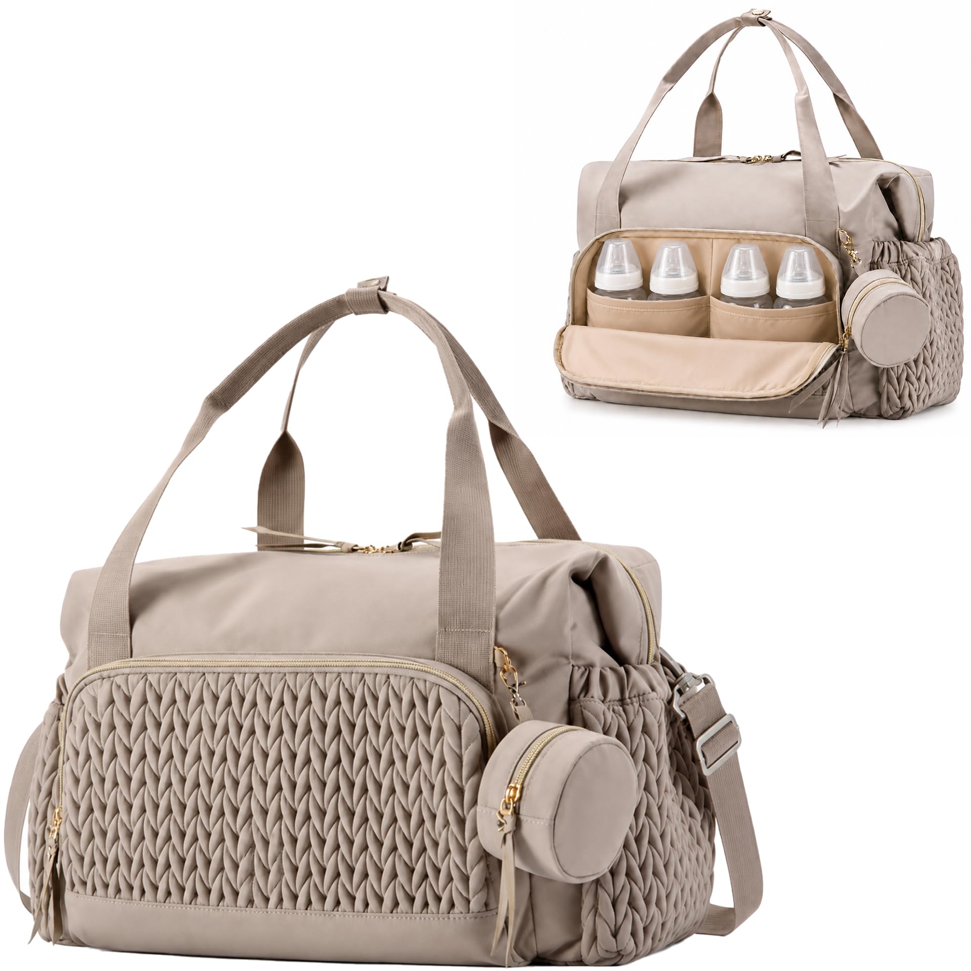 Sac à Dos à Langer pour Bébé,Sac de Voyage, Grande Capacité Sac à Couches Multifonction Imperméable,2 Sangles de Poussette,pour Biberon Sac à Dos, Beige