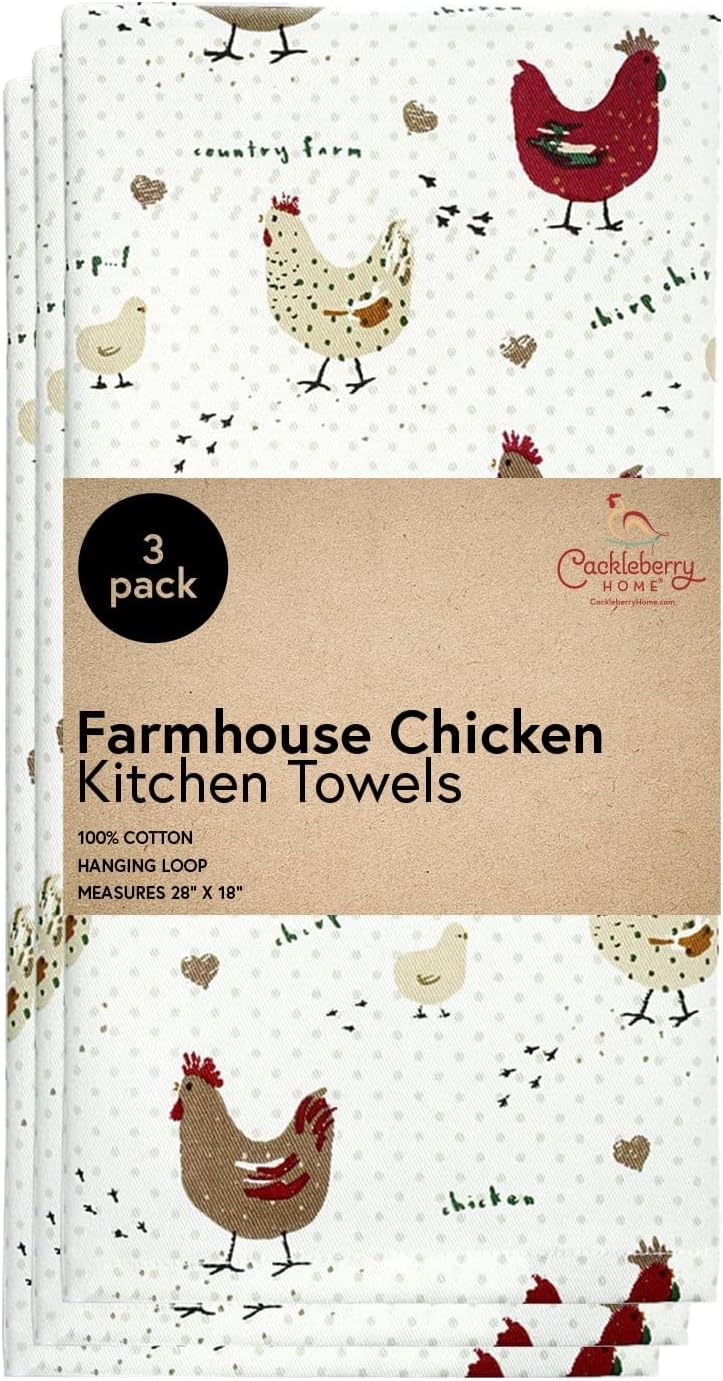 Farmhouse Chicken Kitchen Towels 100% Cotton, Set of 3