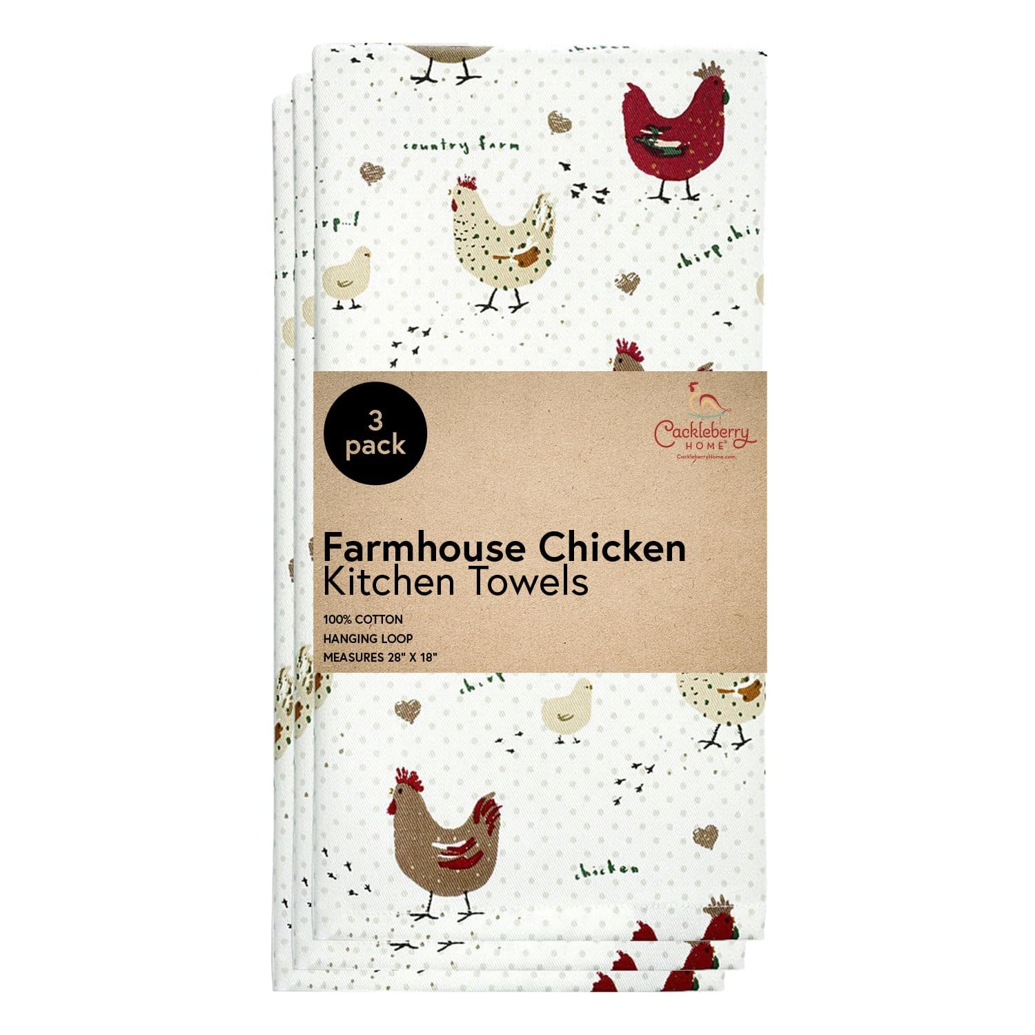 Farmhouse Chicken Kitchen Towels 100% Cotton, Set of 3