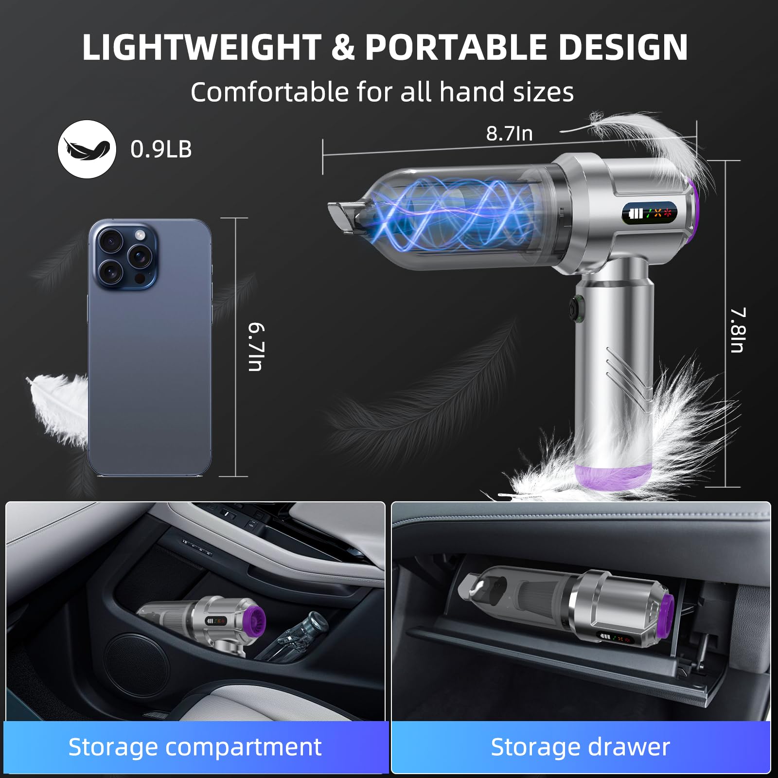 Aspiradora de mano – Aspiradora recargable de 22000 PA, mini aspiradora de mano portátil 4 en 1, inalámbrica, potente plumero de aire de 3 velocidades para coches, oficina, hogar, teclado, PC