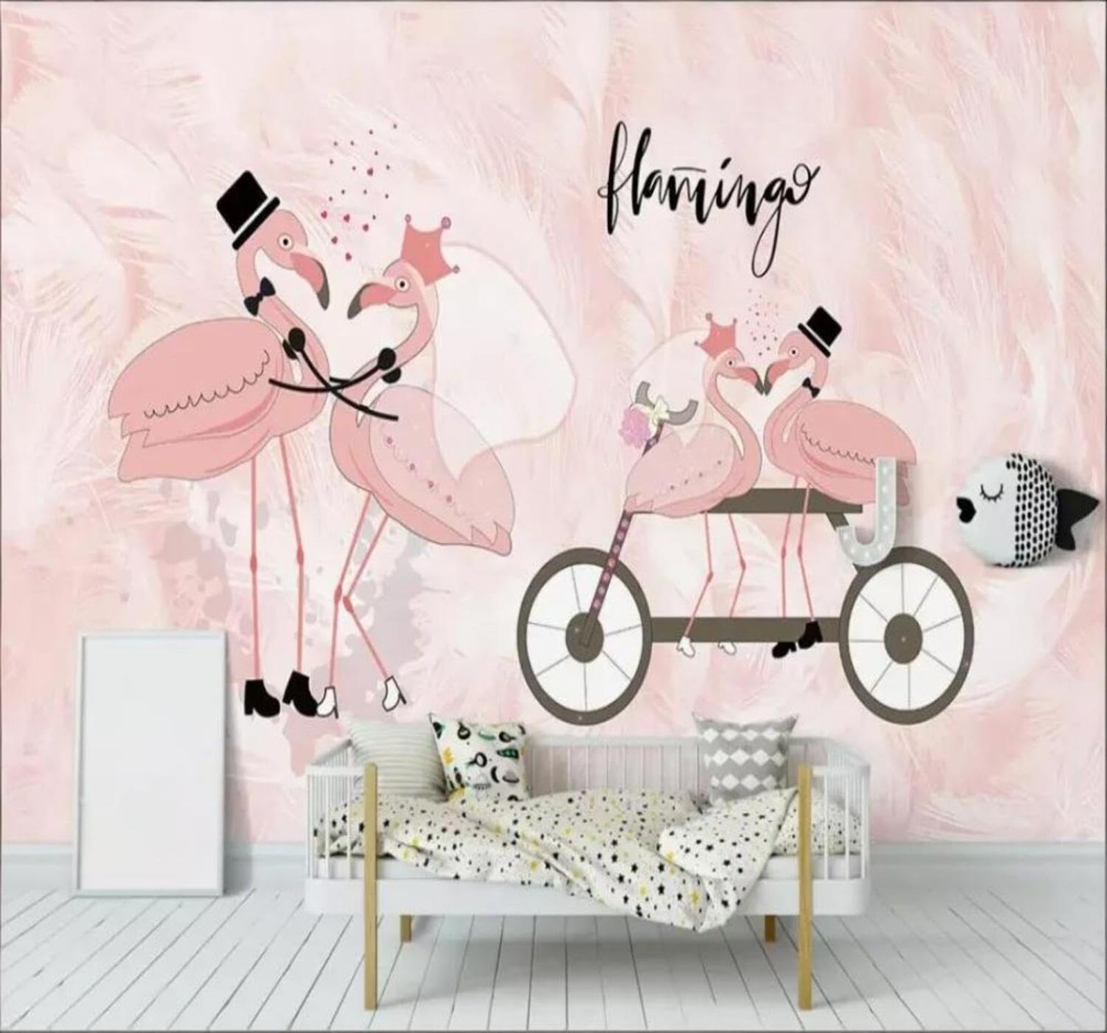 Tzxztt 400Cm×280Cm(B×H) Three Dimensional Cosy Beautiful Feathers Flamingo Modern 3D Wallpaper Premium Textured Silk Neutral Tones Material Ideal For Living Room Bedroom-400Cm×280Cm