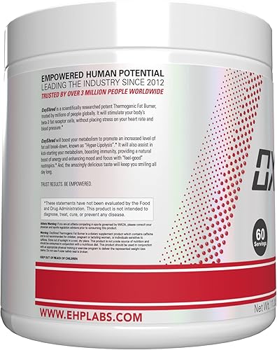 Miniatura 103 de EHP Labs OxyShred - Polvo termogénico para antes del entrenamiento y suplemento para adelgazar, clínicamente probado, con L-glutamina y