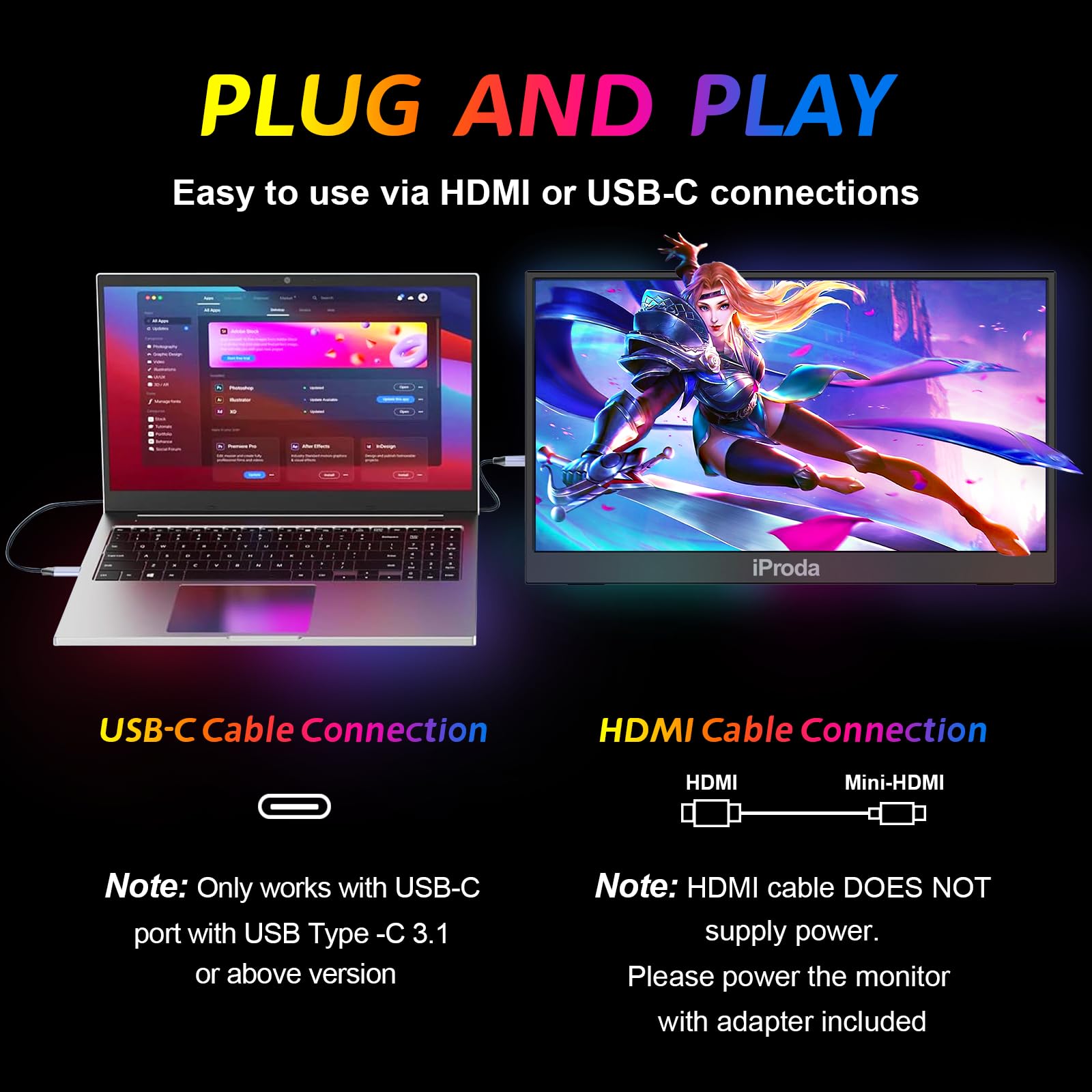 18.5" Portable Monitor 100% sRGB, 1080P Tragbare Bildschirm | Laptop Bildschirm Erweiterung mit USB-C HDMI eingebauten Lautsprechern Display für PC, Handy, Xbox, PS 3/4/5 & TV
