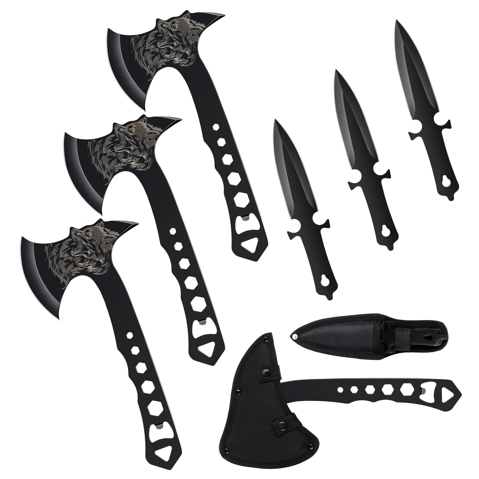 Throwing Knives Throwing Axes and Tomahawks 3 Pack Set with Bottle Opener and Nylon Sheath, 10in Axe Throwing Game for Backyard Competition and Recreation