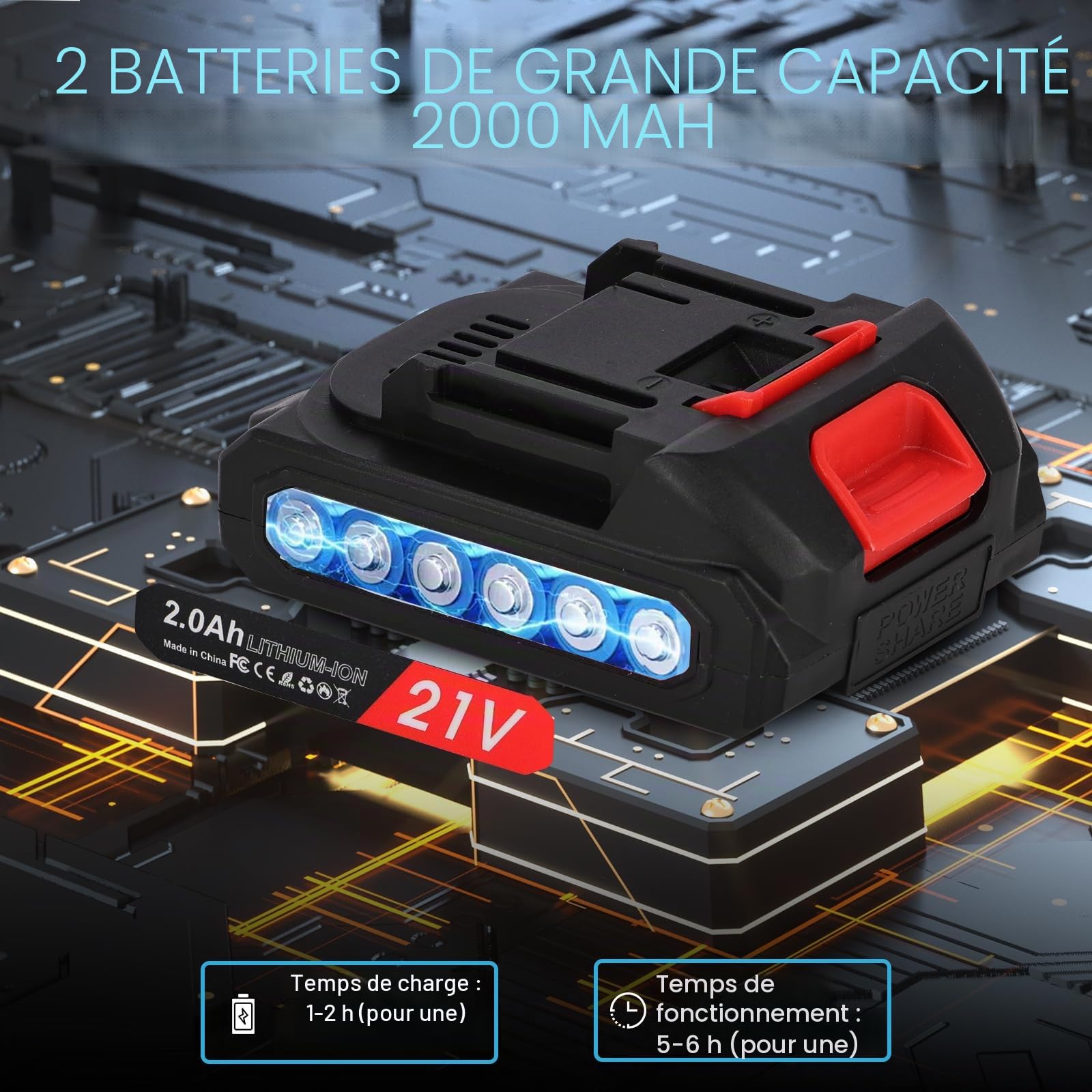 secateur electrique sans fil 50 mm : sécateur à batterie avec écran, 2 batteries de 2000 mAh, 2 lames SK5, 3 tailles d'ouverture (20/30/50 mm) pour vergers, jardins et fermes