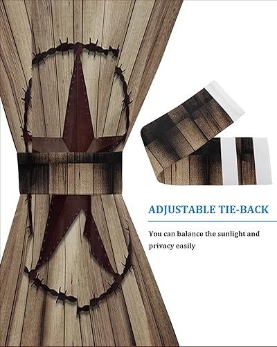 Miniatura 4 de Cortinas de puerta opacas con aislamiento térmico y amarre de cortina, tablero de madera rústica con estrella del suroeste de Texas, cortina de