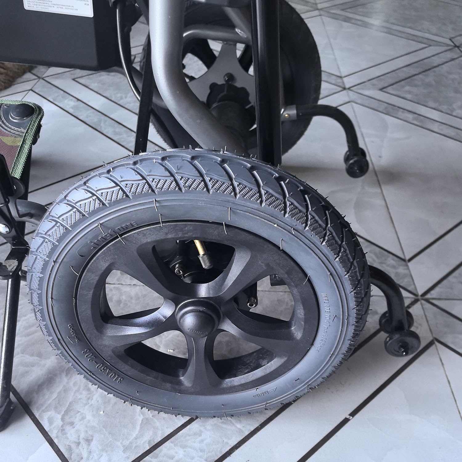 Zestaw kół tylnych 12" do wózka inwalidzkiego elektrycznego, 310×50-203, akcesoria do kół zamiennych, opona pneumatyczna z gumy z łożyskiem 11/16" (17 mm)(Axle spacing 4.5cm)