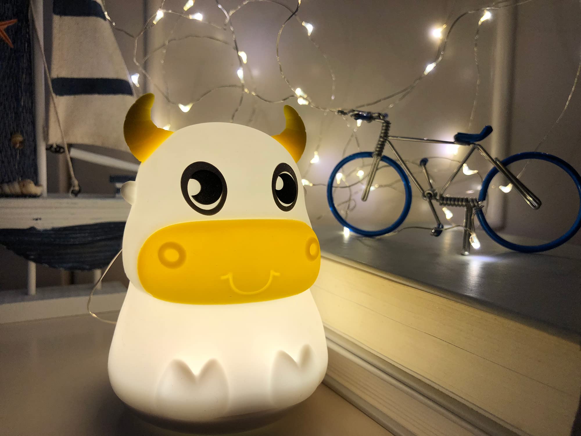 Linda lámpara nocturna para niños, luz nocturna para dormitorio de niños, bebé, batería de silicona portátil, luz nocturna LED para guardería (vaca)
