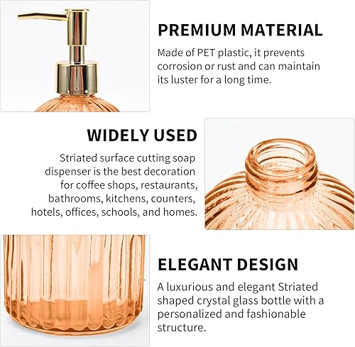 Miniatura 7 de Dispensador de jabón de manos líquido recargable de 12 onzas, para baño, cocina, jabón para platos, loción, dispensador de jabón a rayas (ámbar