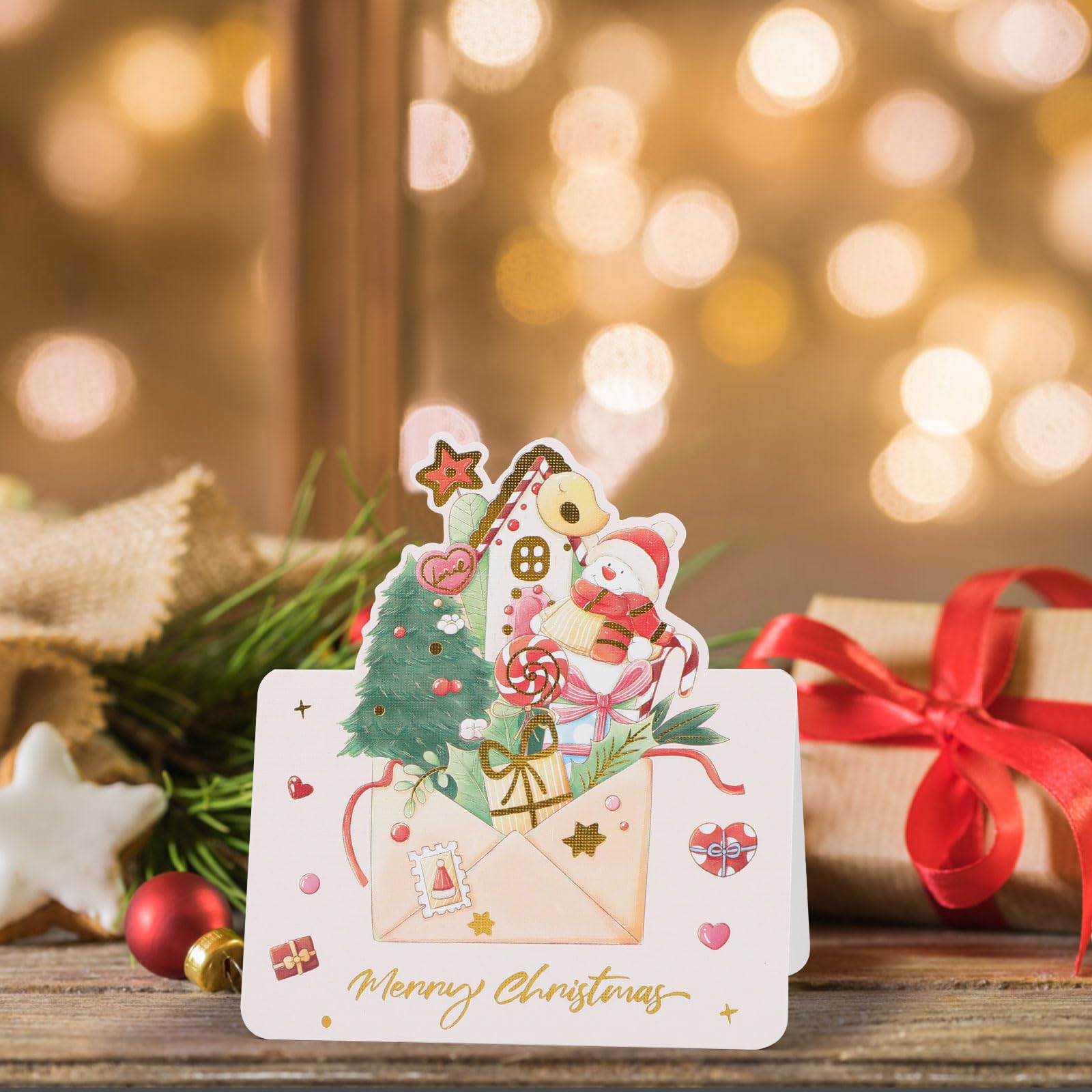 Cartes Joyeux Noel Dorée 6 Motifs Carte Postale Pliées 12PCS Cadeaux de Noël