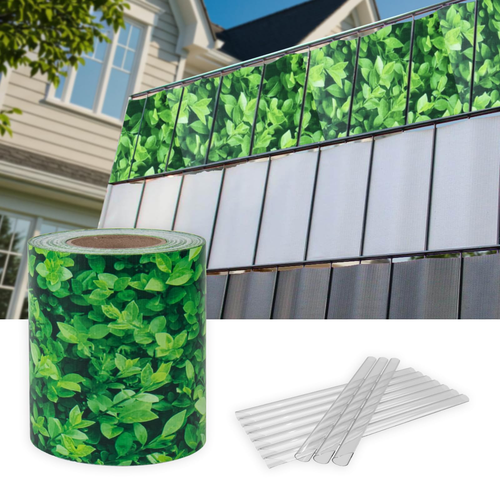 Sunnylaxx PVC Sichtschutzstreifen 35m x 19cm, 450g/m² inkl. 20 Clips, Buchsbaum Zaun Sichtschutz, Gartenzaun, Stabmattenzaun, Zaunfolie, Doppelstabmatten Zaun