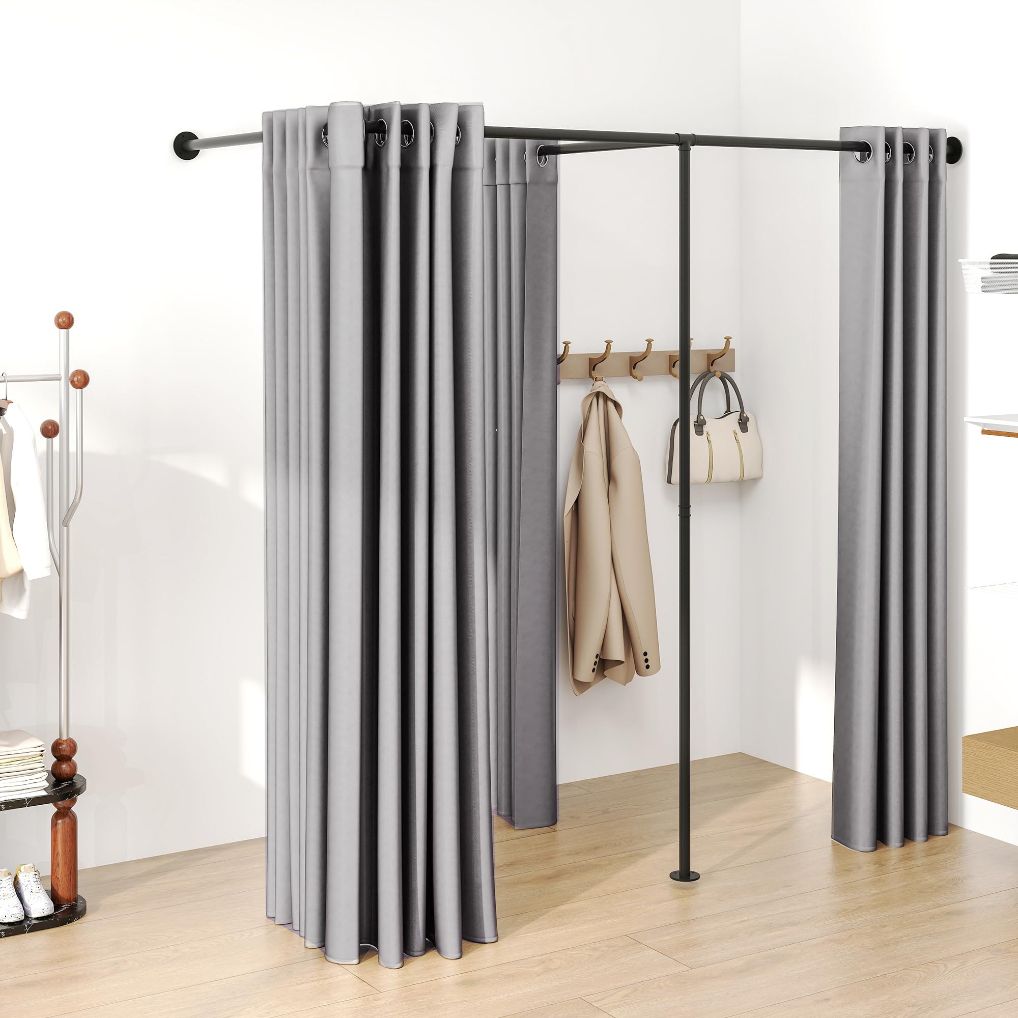 Cortinas de doble ajuste para boutique, divisor de vestidor grande en forma de F, protección de privacidad, tienda de ropa, vestuarios, divisores de cortinas para oficina de centro comercial 8
