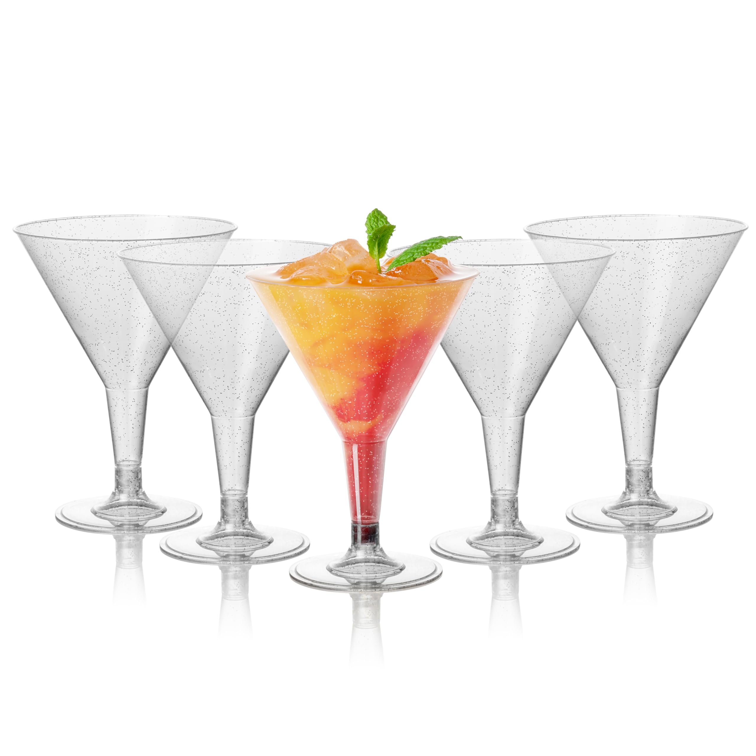 MATANA 96 Premium Plastic Martini Cocktail Glasses with Silver Glitter (210ml) - Elegant & Reusable - Manhattan, Margarita, Cosmopolitan, Desserts - Weddings, Birthdays, Parties โ image 1