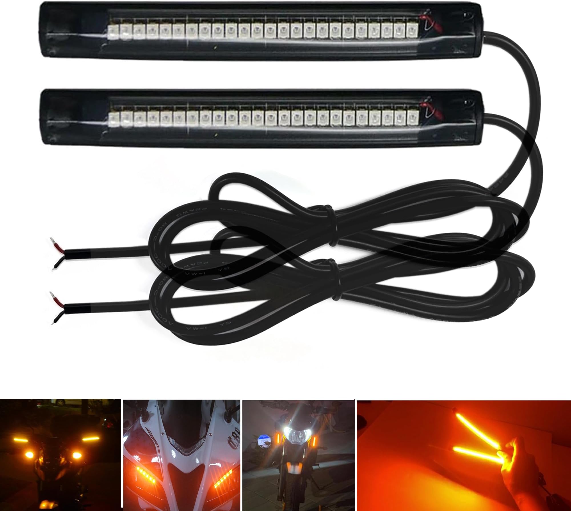2Pcs 10CM Amber led Strip Motorcycle Turn signal lights,Universal Front Rear Indicator Blinker Tail Light Bars with 24LED 12V for Motorcycle Trailer ATV UTV SUV Golf Cart