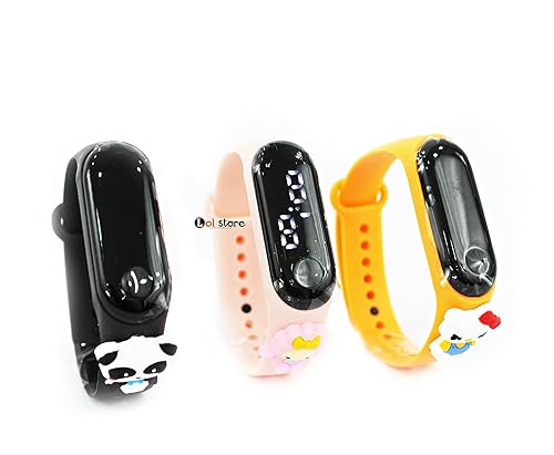 LOL store Trendy 3D Cartoon Character Waterproof LED Kids Watch Band for Boys & Girls - Fashionable with different or fruit designs on the strap. Multicolored (Random Designs) 2pc combo, M