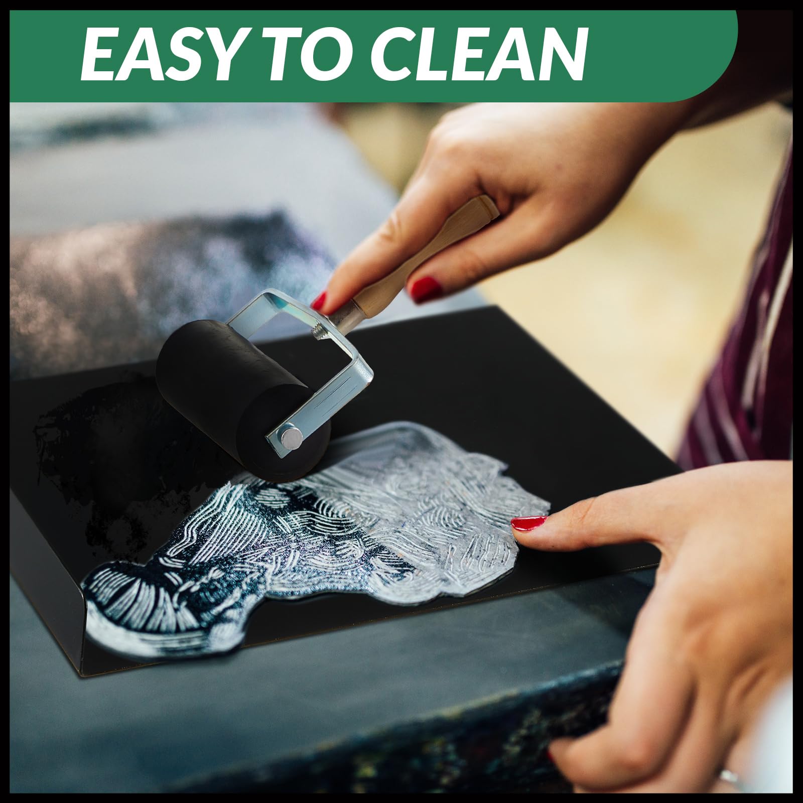 Suzile Block Printing Kit Include 1 Pcs Bench Hook and Inking Plate 2 Pcs Linoleum Block 1 Set Linoleum Cutter with 6 Type Blades 1 Brayer Roller for Carving Printmaking Stamp Tools - Image 4