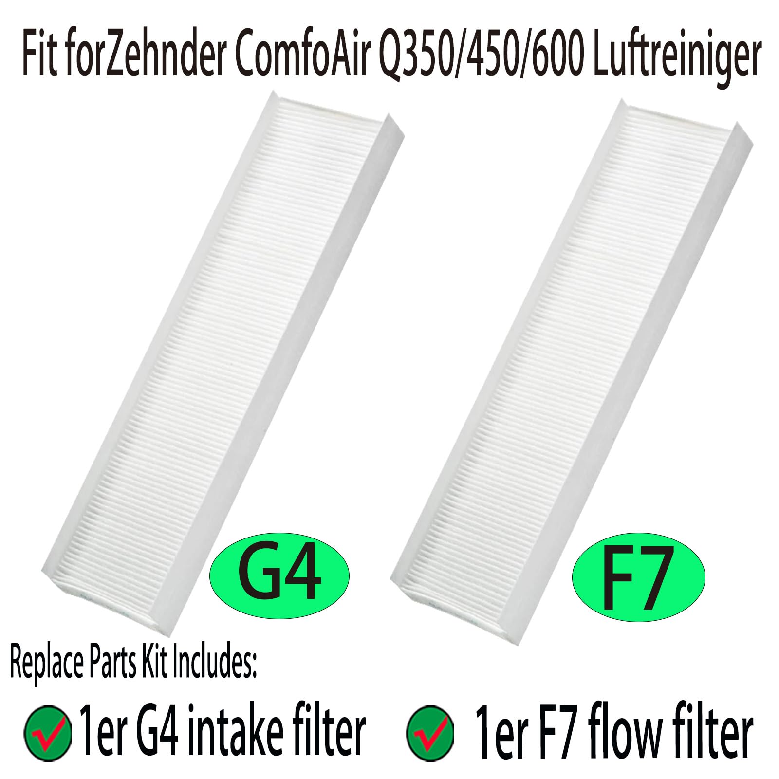 Ersatzfilter für Zehnder Comfoair Q350 | kompatibel mit Zehnder Comfoair Q 350/450/600 Lüftungsgeräte | G4 (Aufnahme) und F7 (Förderstrom) Filterset