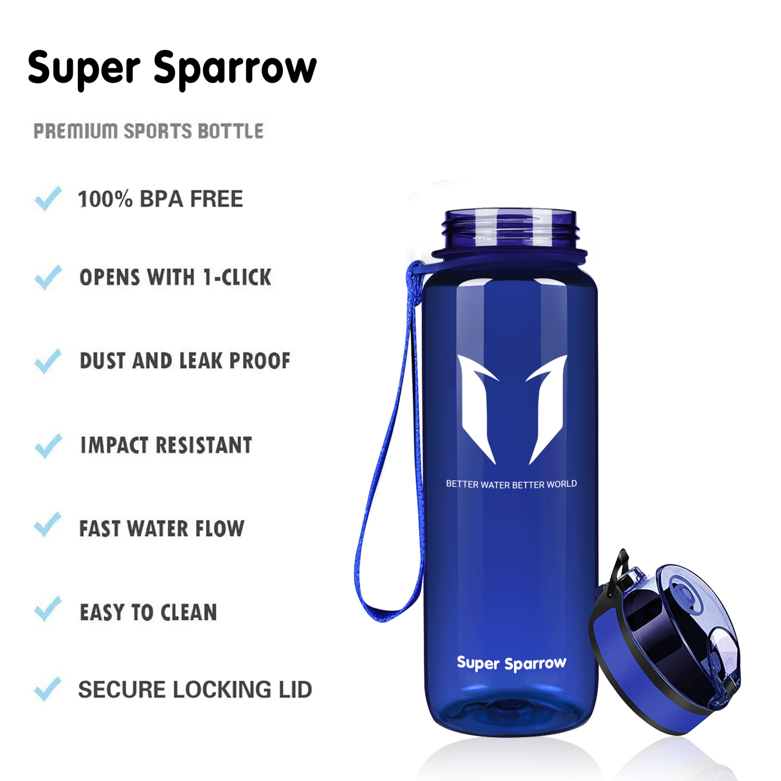 Super Sparrow Borraccia Sportiva & Bottiglia Bambini Senza Perdite - 350ml/500ml/750ml/1L/1.5L - Senza BPA